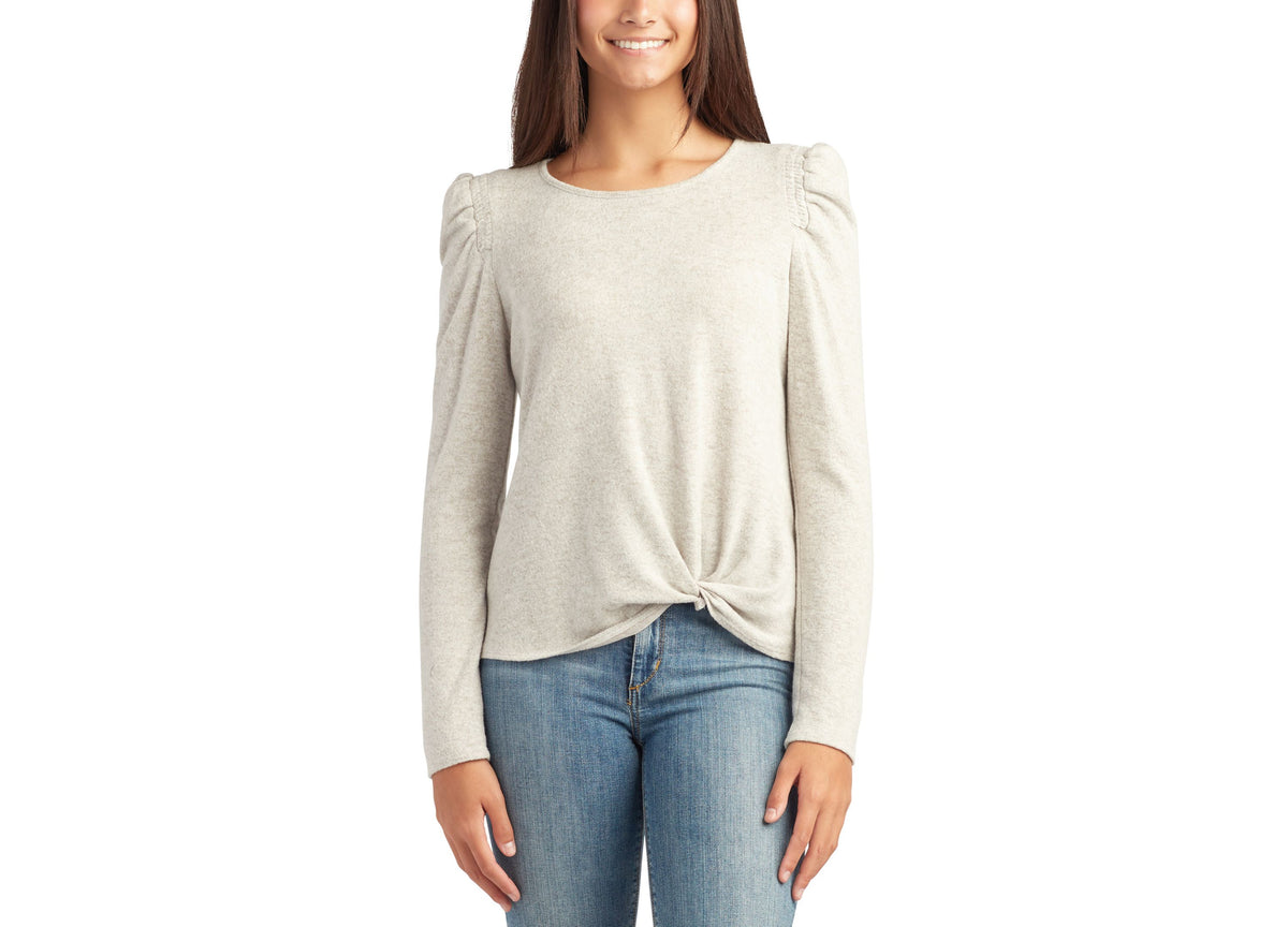 Juniors' Puff-Shoulder Twist-Hem Top