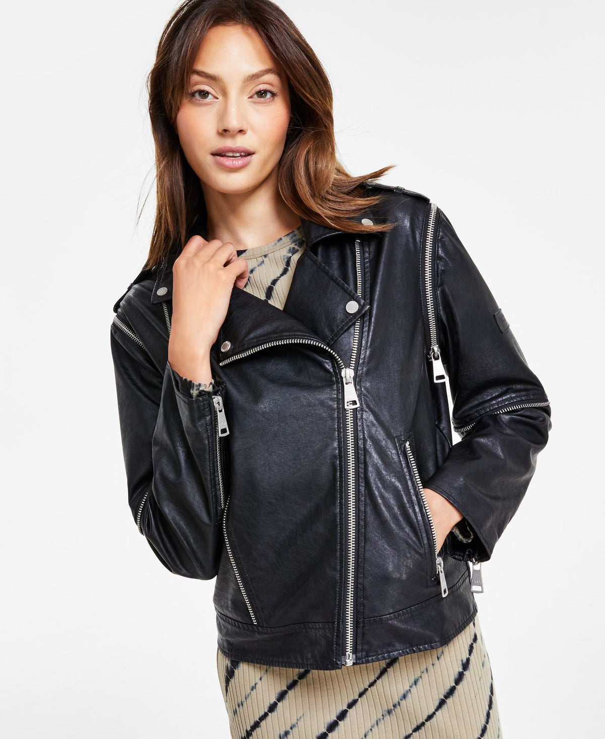 Women's Faux-Leather Zip-Detail Moto Jacket