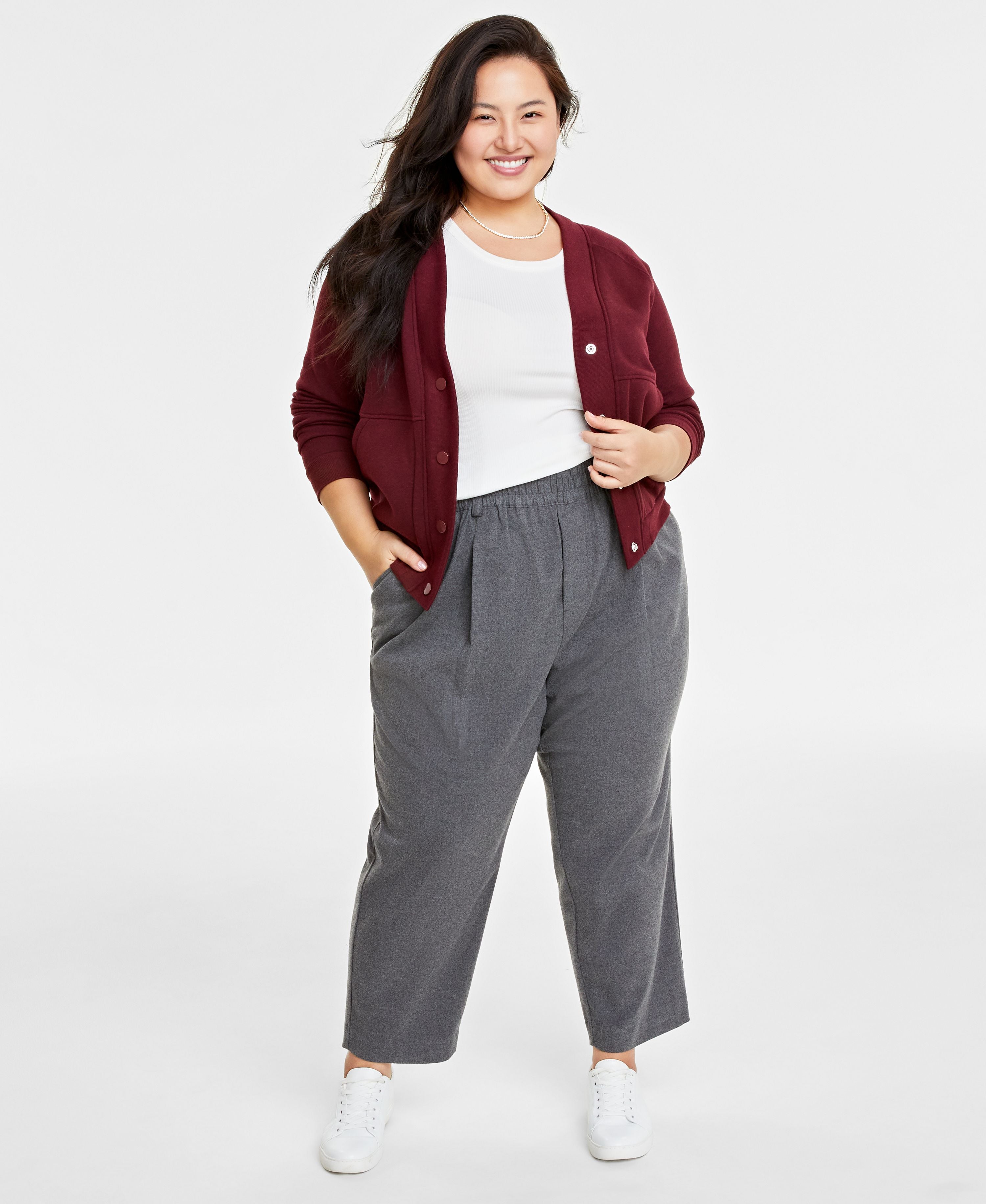 Plus Size Brushed Relaxed Ankle Pants