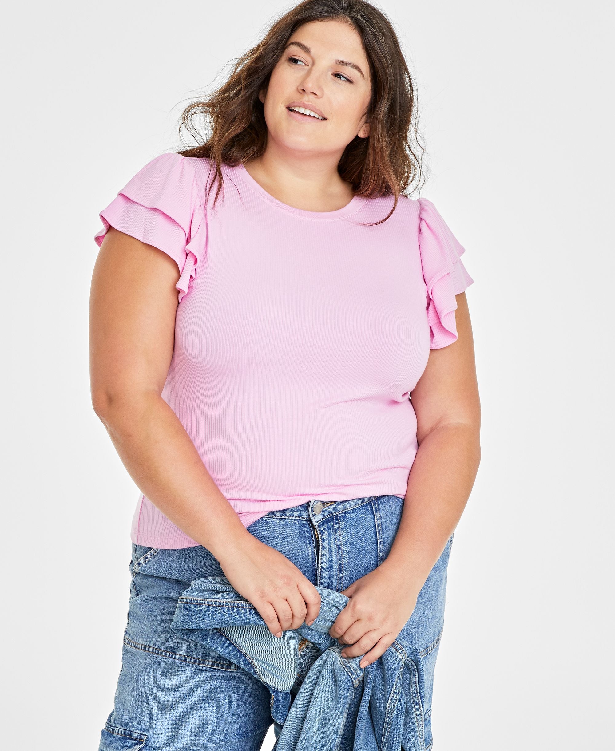 Trendy Plus Size Flutter-Sleeve Top