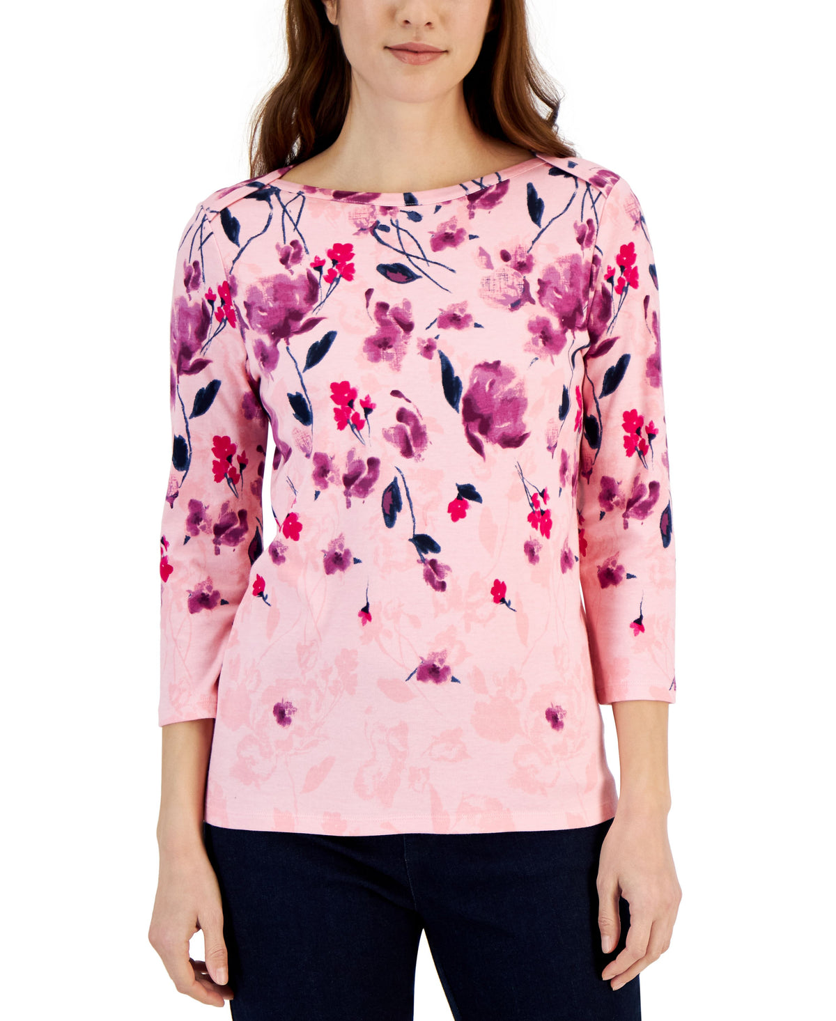 Petite Pima Floral Print Top