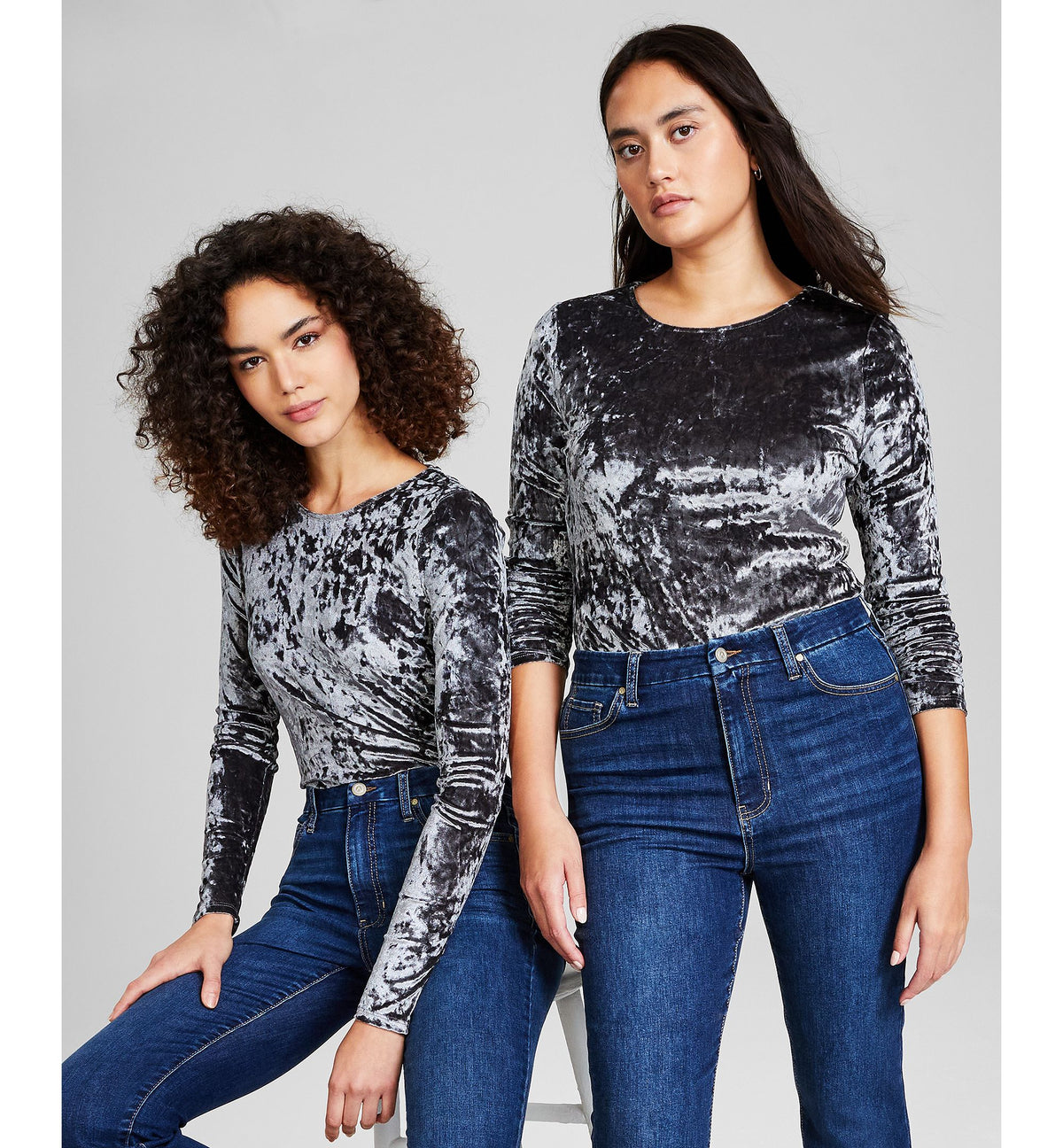Women's Crewneck Long-Sleeve Velvet Bodysuit