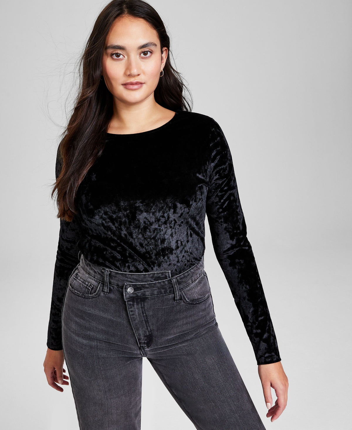 Women's Crewneck Long-Sleeve Velvet Bodysuit