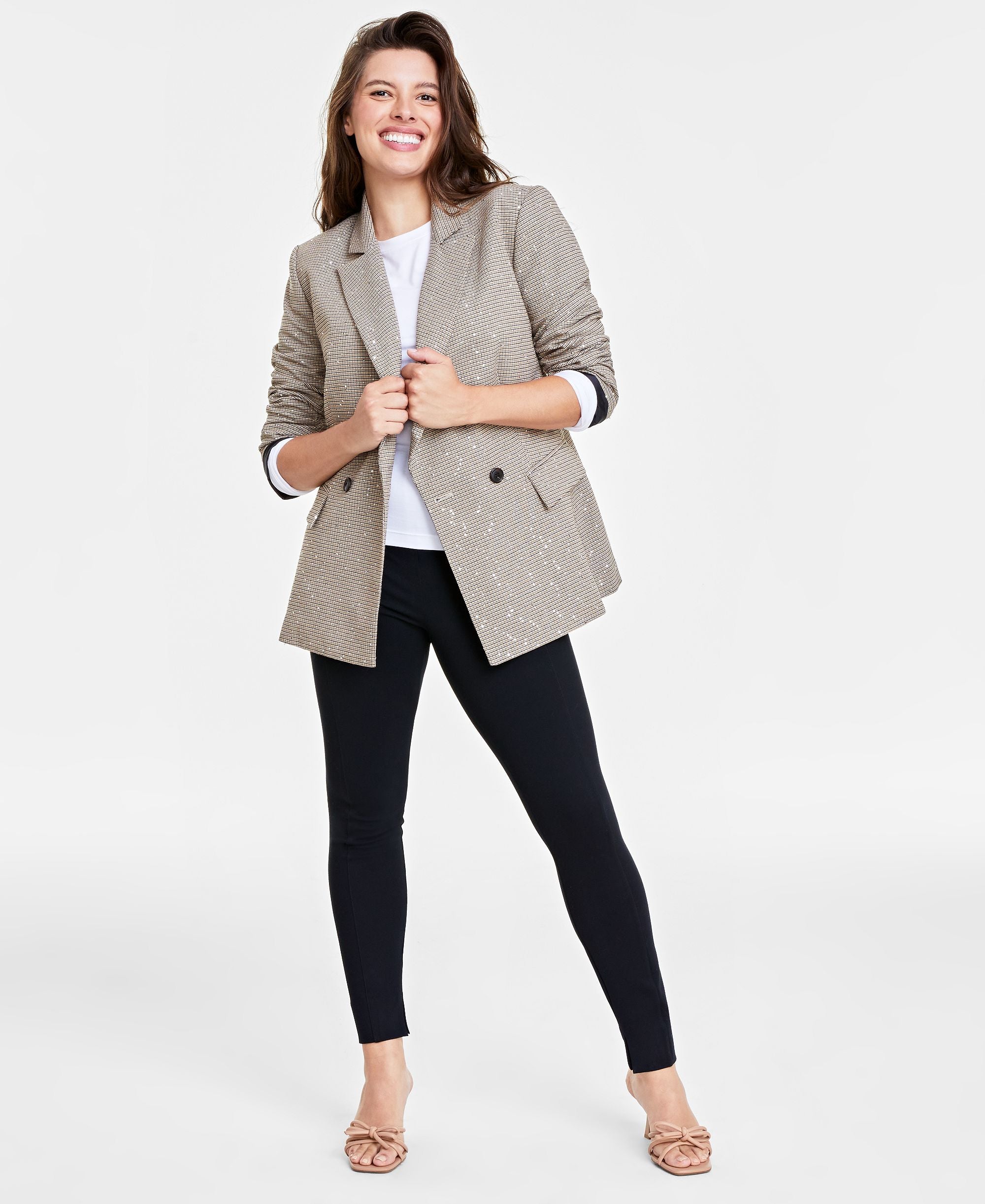 Women's Sequined Plaid Double-Breasted Blazer
