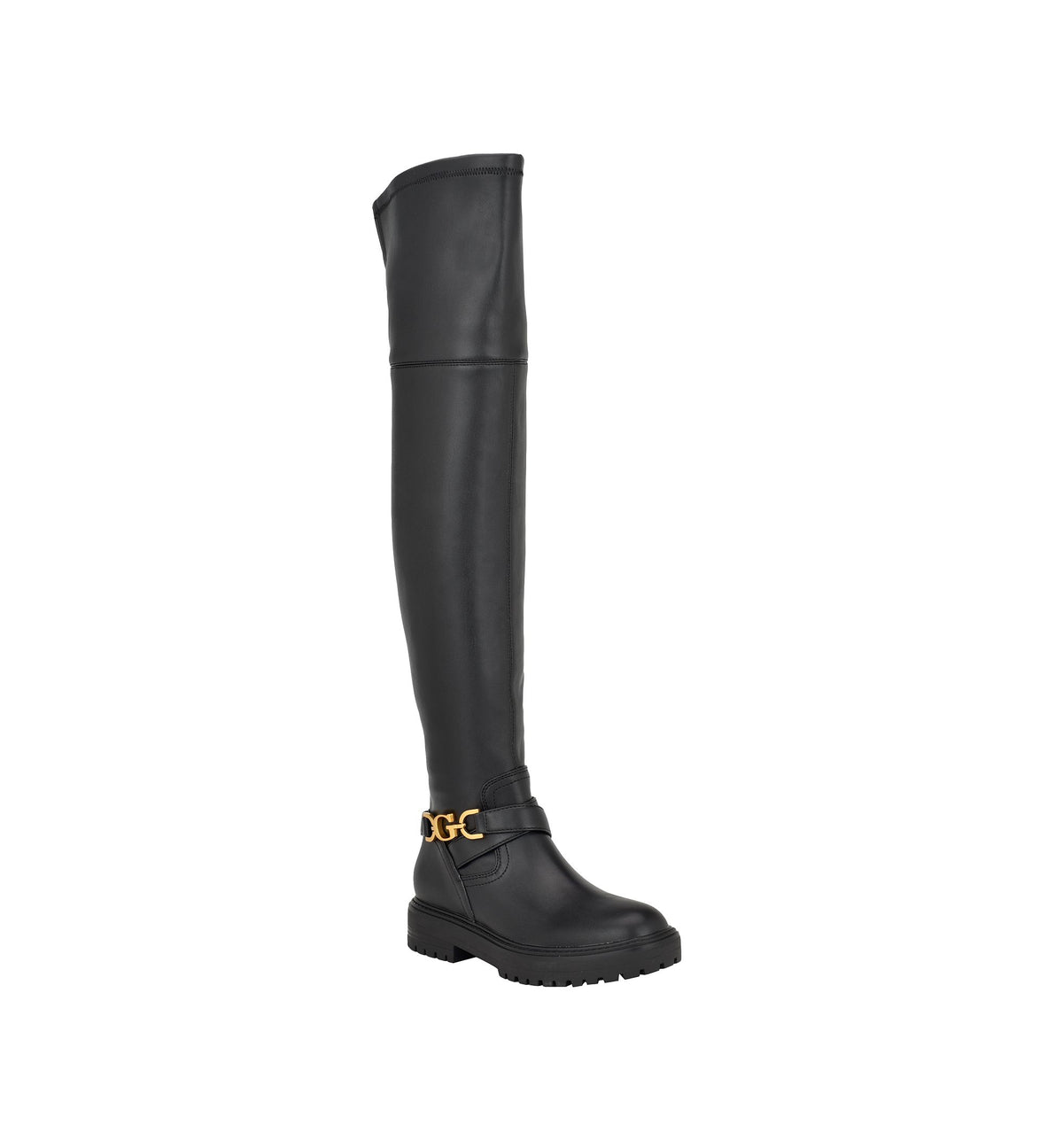 Women's Jellio Over The Knee Lug Sole Ornament Strap Narrow Calf Boots