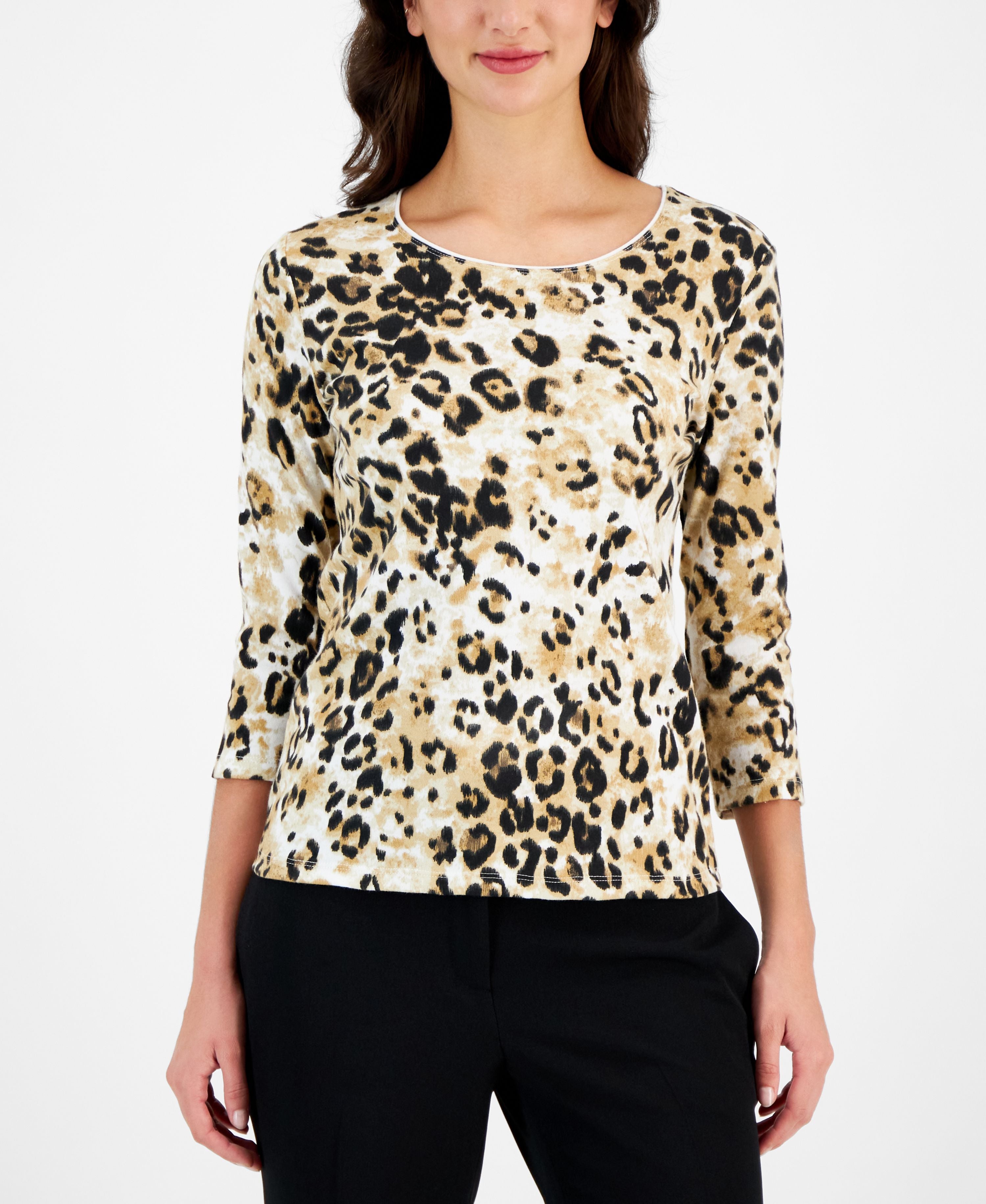 Petite Spotted Water 3/4-Sleeve Top