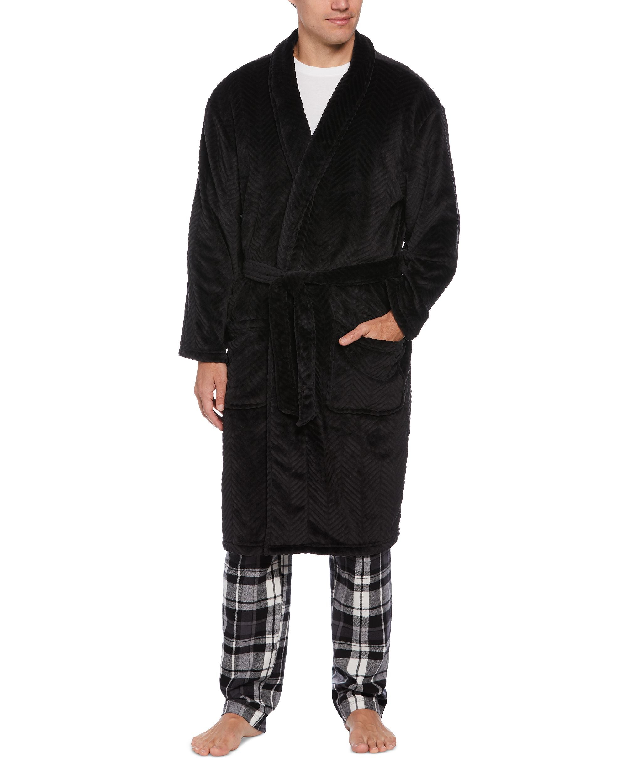 Men's Herringbone Textured Fleece Robe