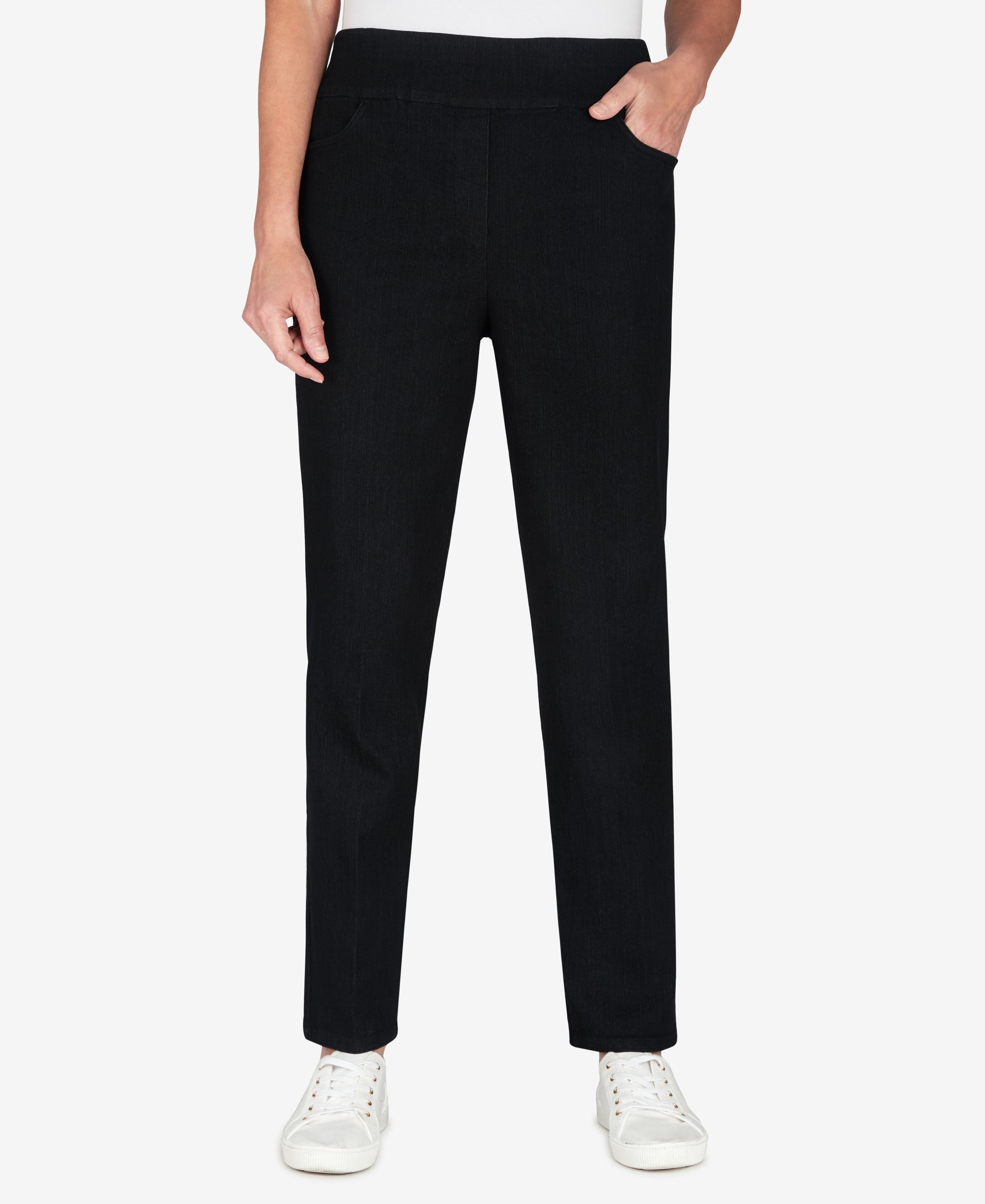 Alfred Dunner Petite Mid Rise Pull On Straight Leg Denim Pants