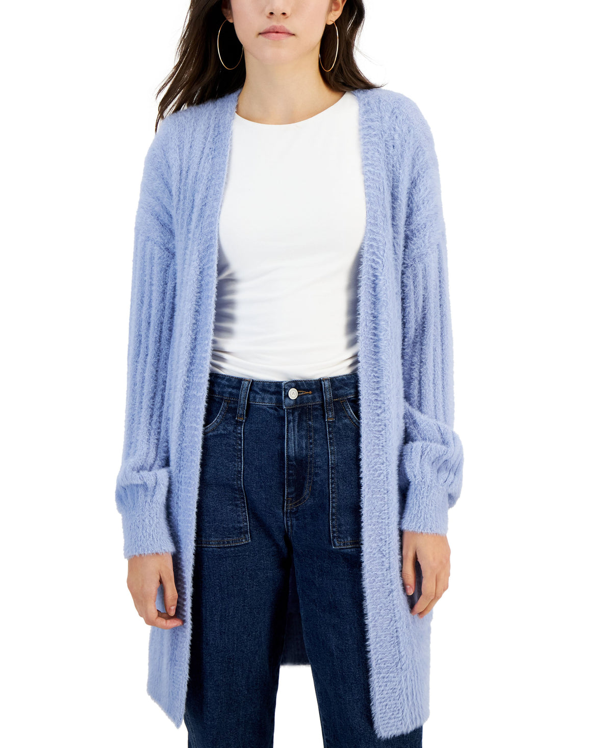 Juniors' Eyelash Ribbed Open-Front Cardigan