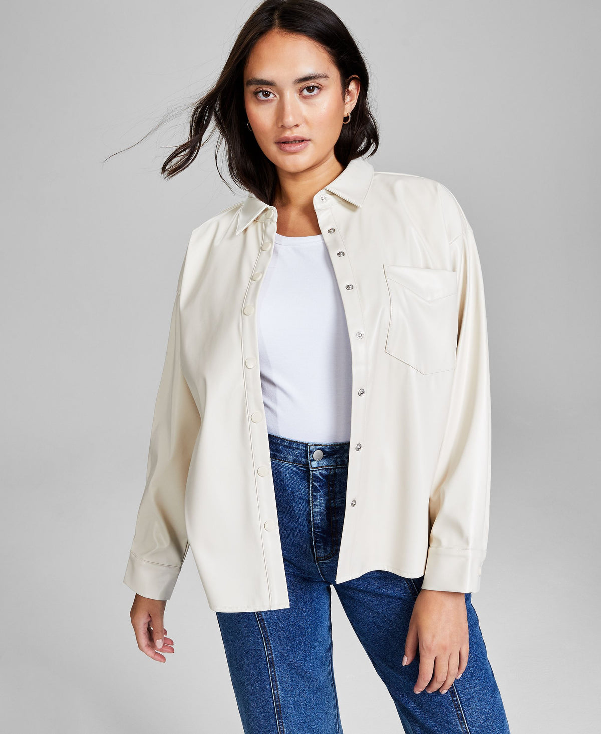 Women's Faux-Leather Long-Sleeve Shacket