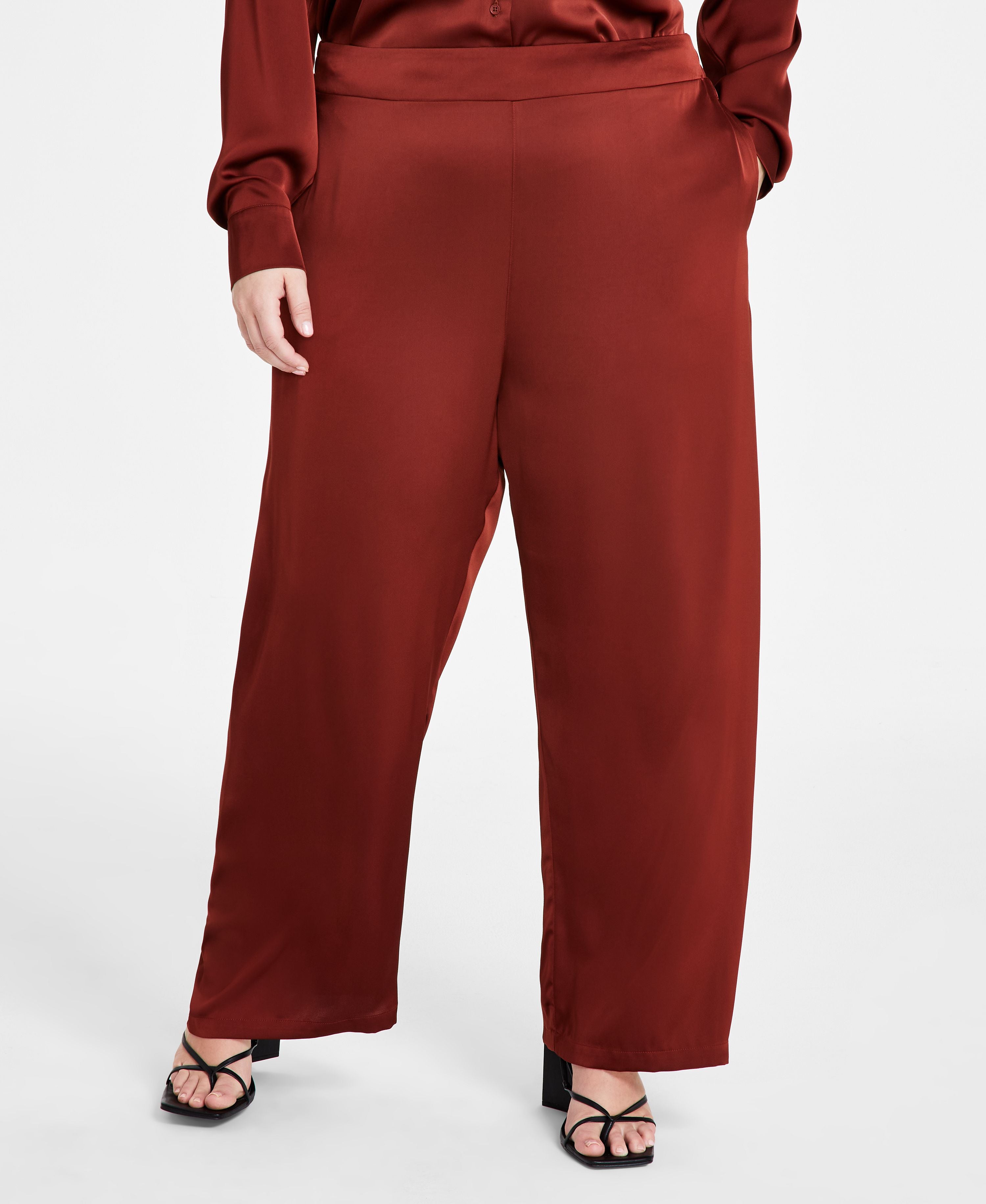 Trendy Plus Size Satin Wide-Leg Pants