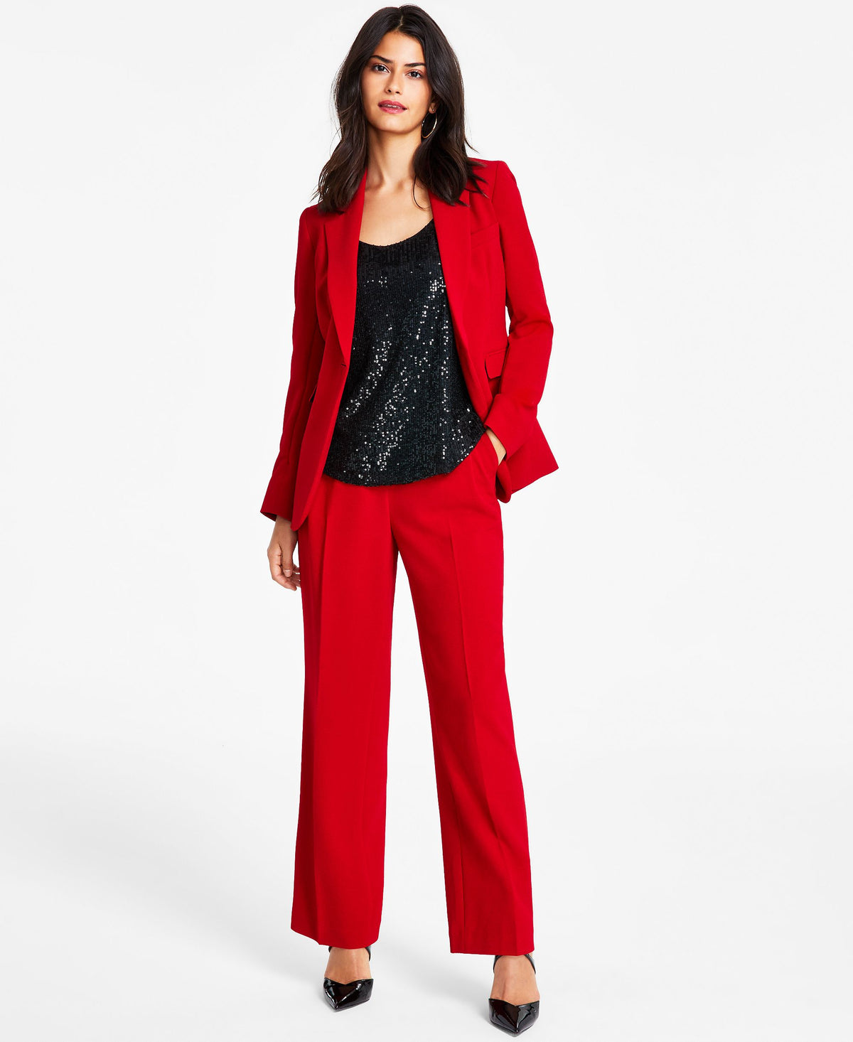 Women's High-Rise Crepe Wide-Leg Trouser Pants