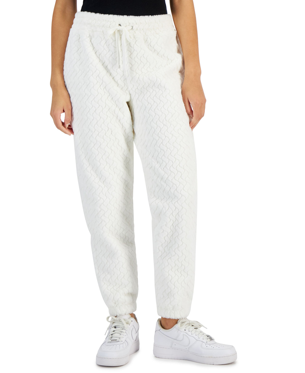 Juniors' High-Rise Faux-Fur Embossed Joggers