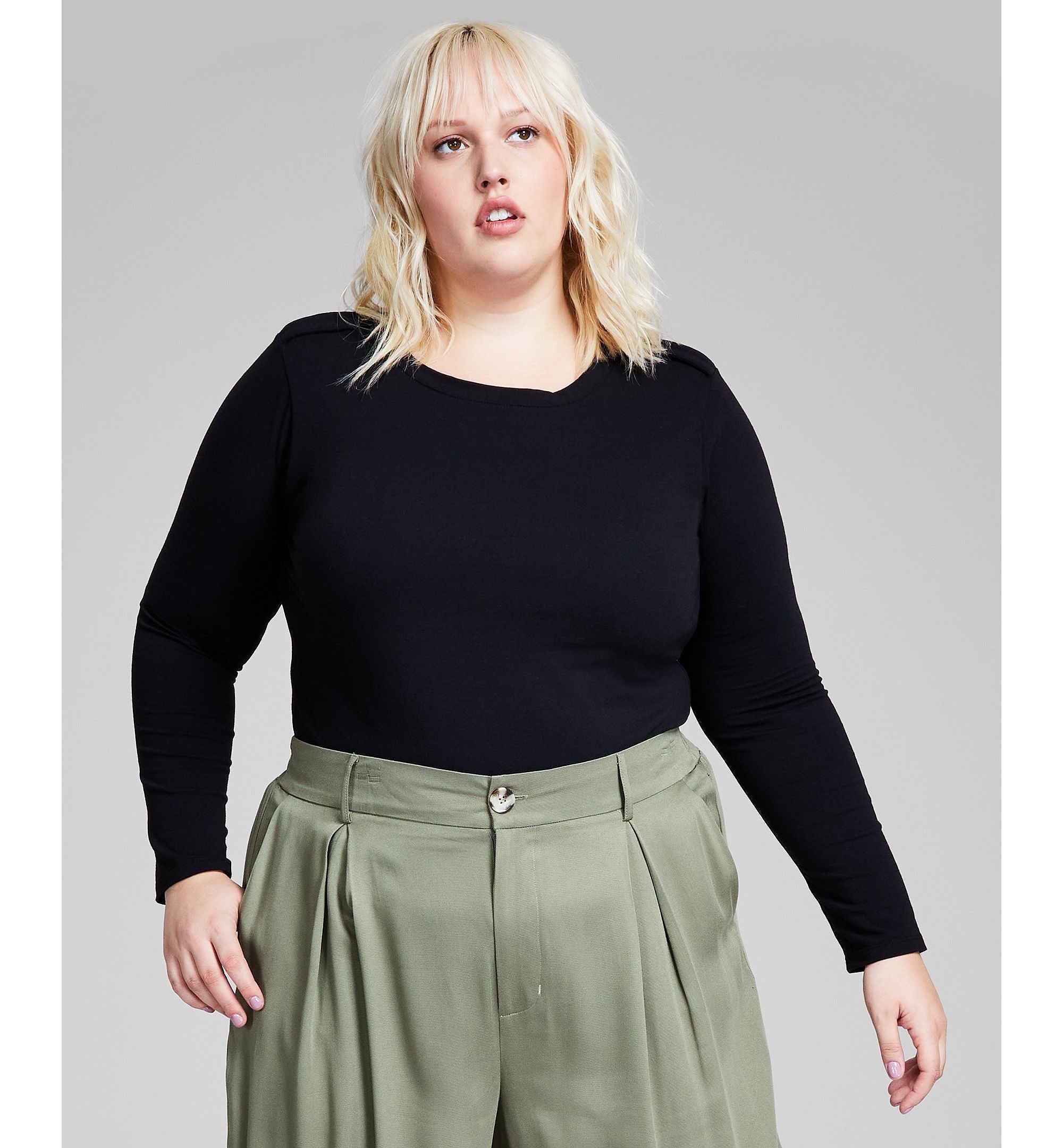 Trendy Plus Size Button-Shoulder Long-Sleeve Top