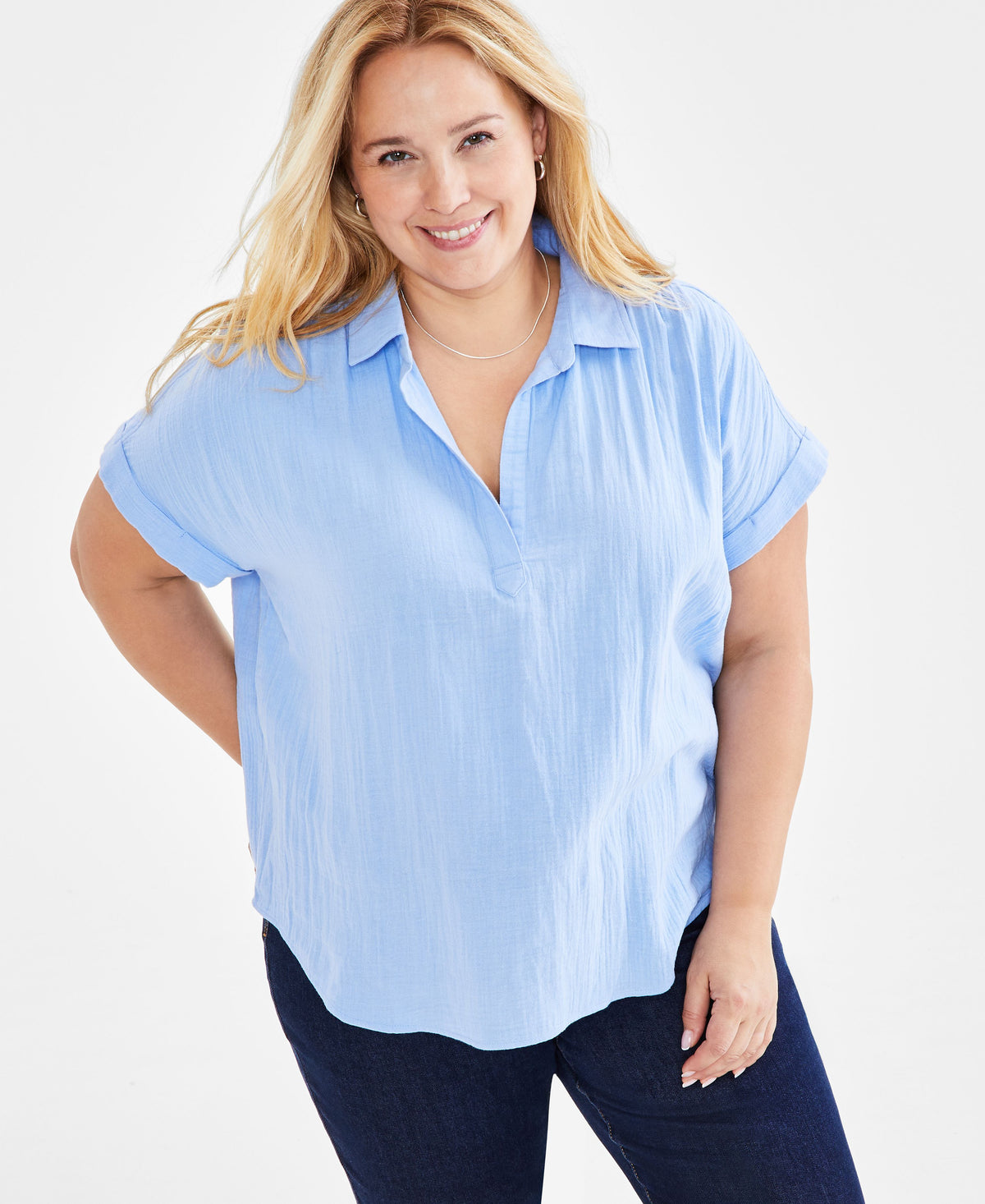 Plus Size Gauze Camp Shirt