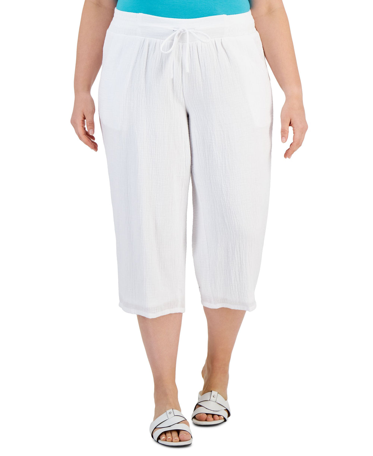 Plus Size Gauze Cropped Pants
