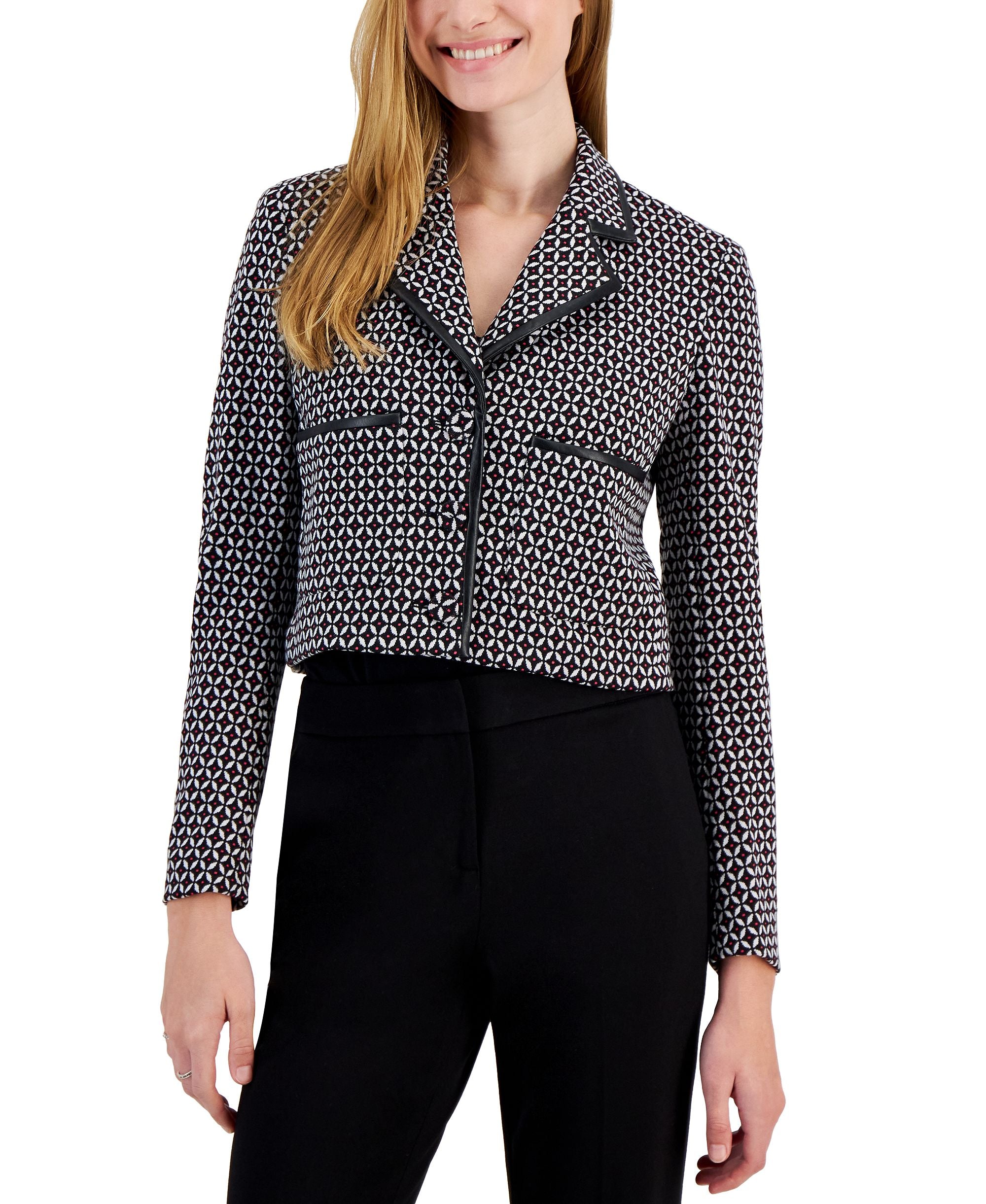 Women's Faux-Leather-Trimmed Cropped Jacket