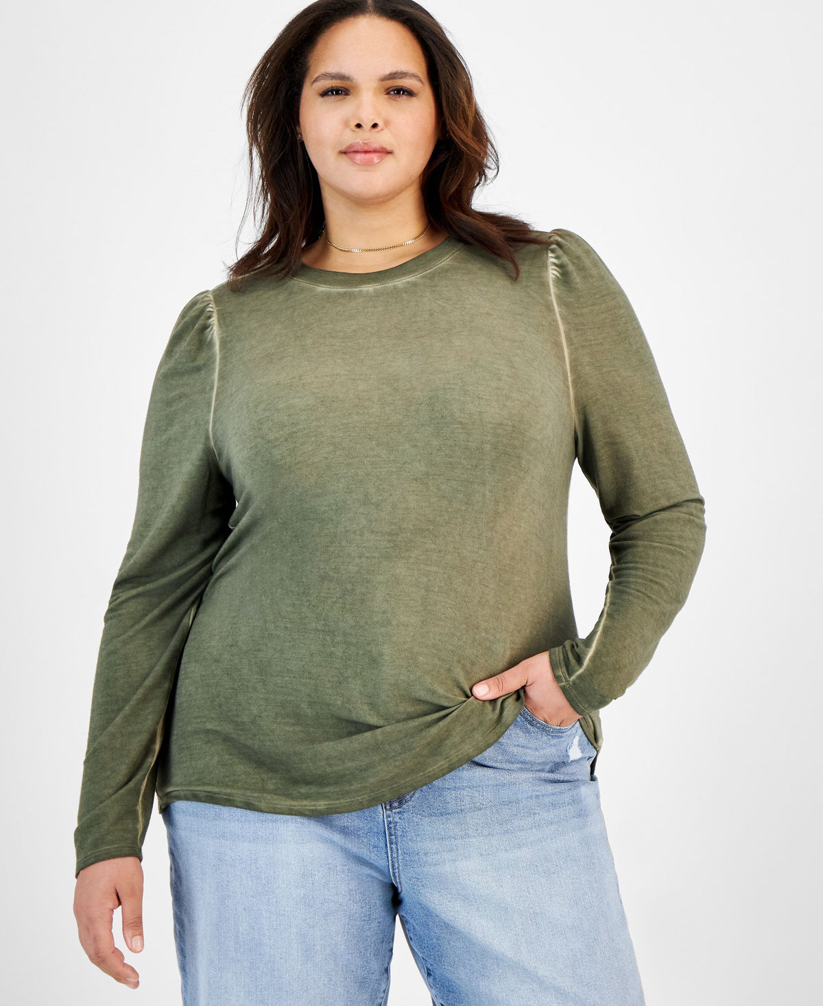Plus Size Puffed-Shoulder Top