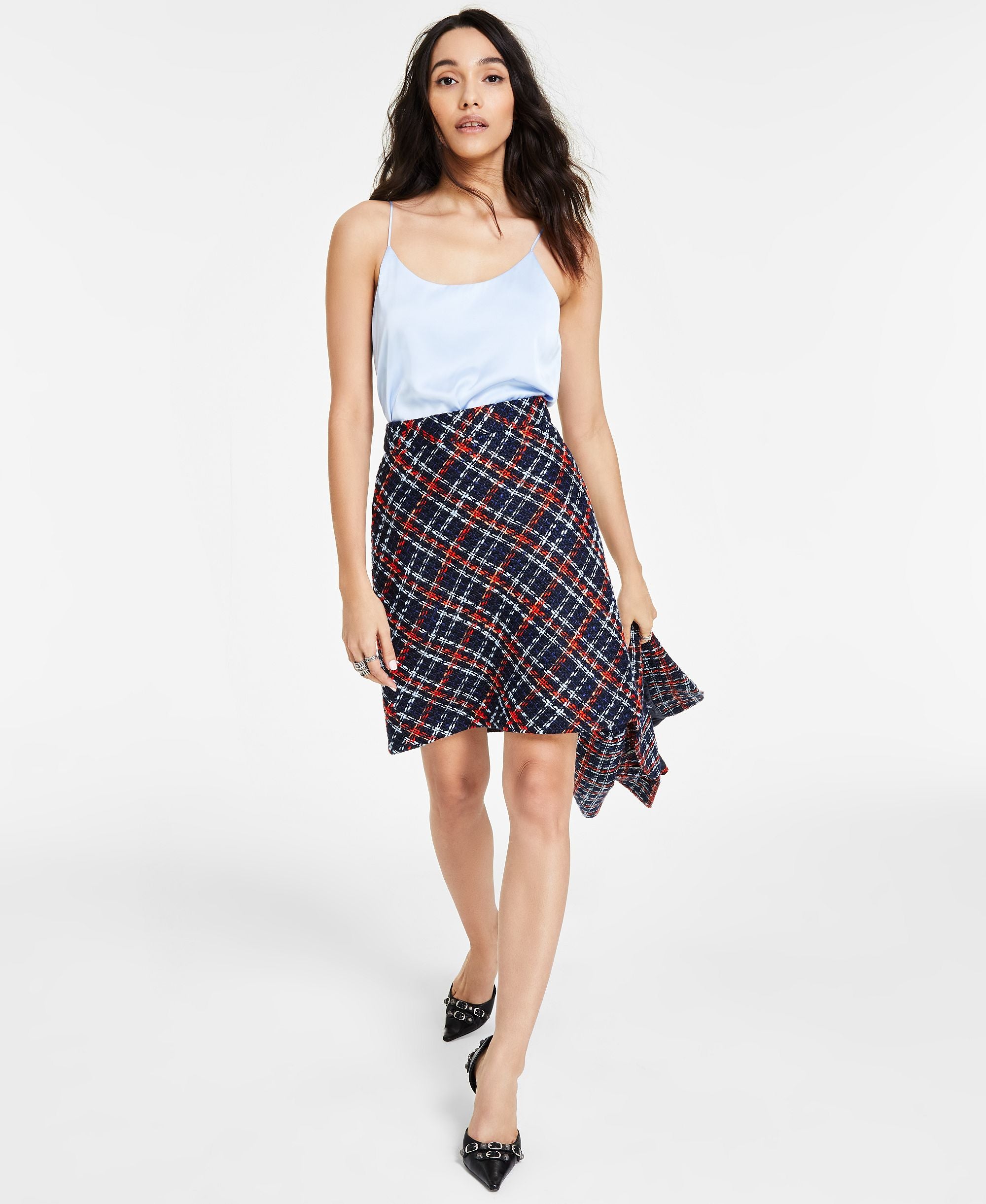 Women's Multi Plaid Zip-Back A-Line Skirt
