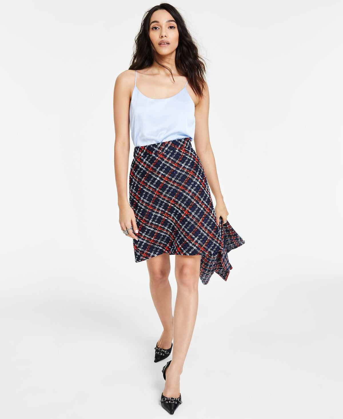 Women's Multi Plaid Zip-Back A-Line Skirt