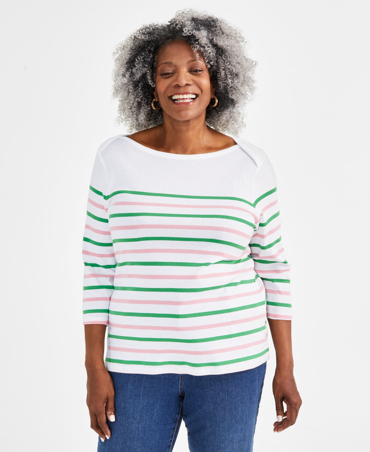 Plus Size Printed Pima Cotton 3/4-Sleeve Top