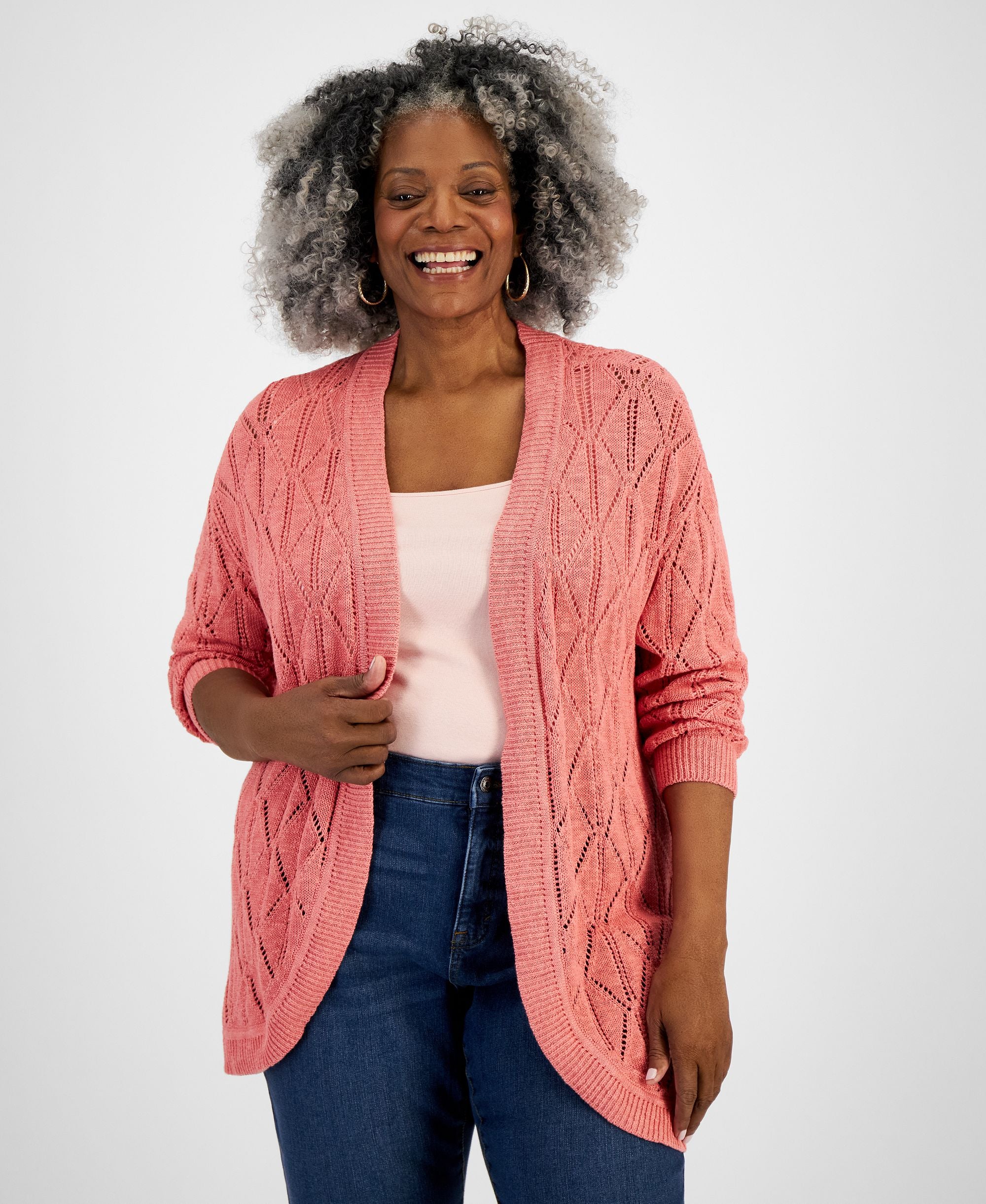 Plus Size Open-Front Pointelle Cardigan