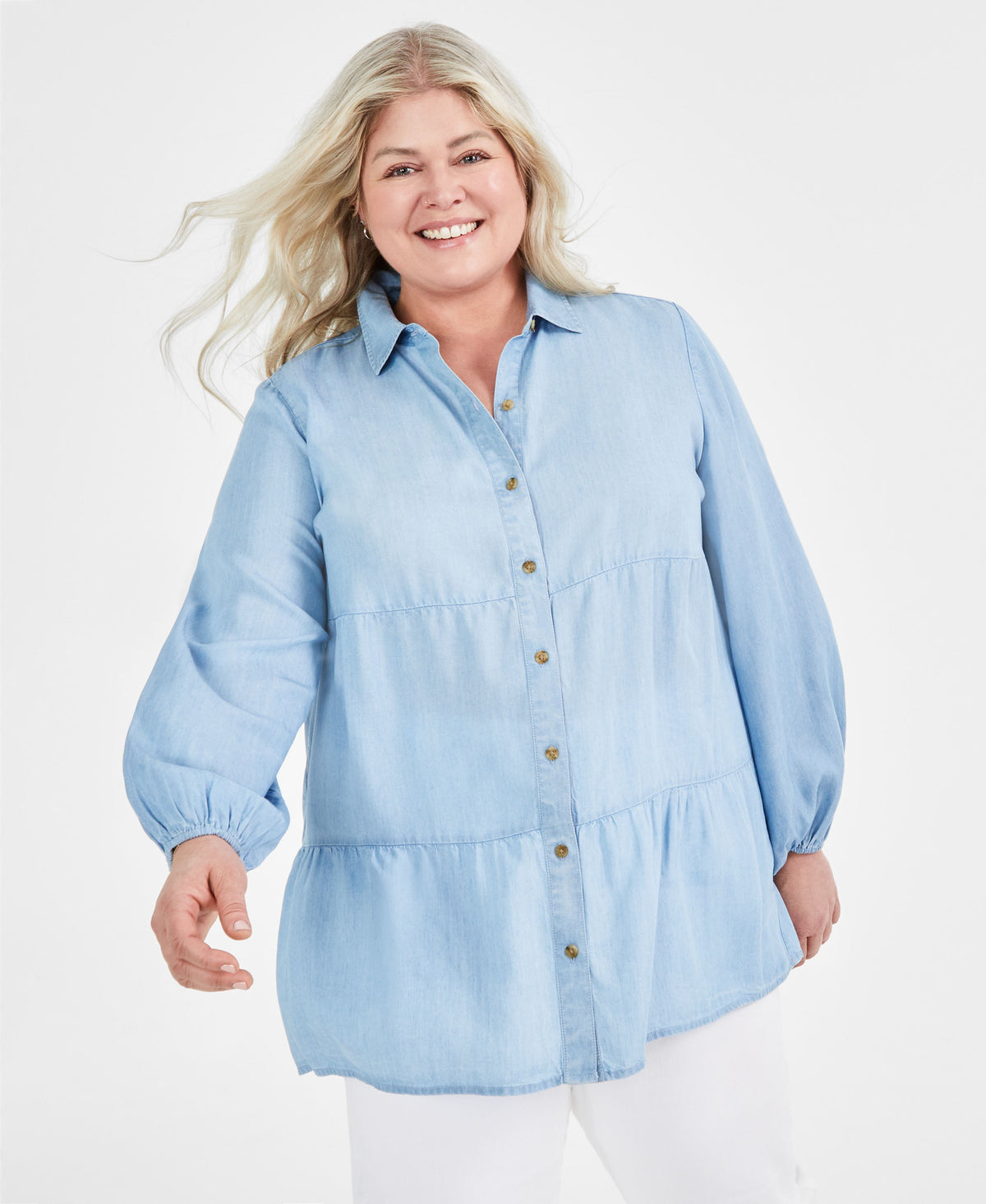 Plus Size Long-Sleeve Tiered Tunic Shirt