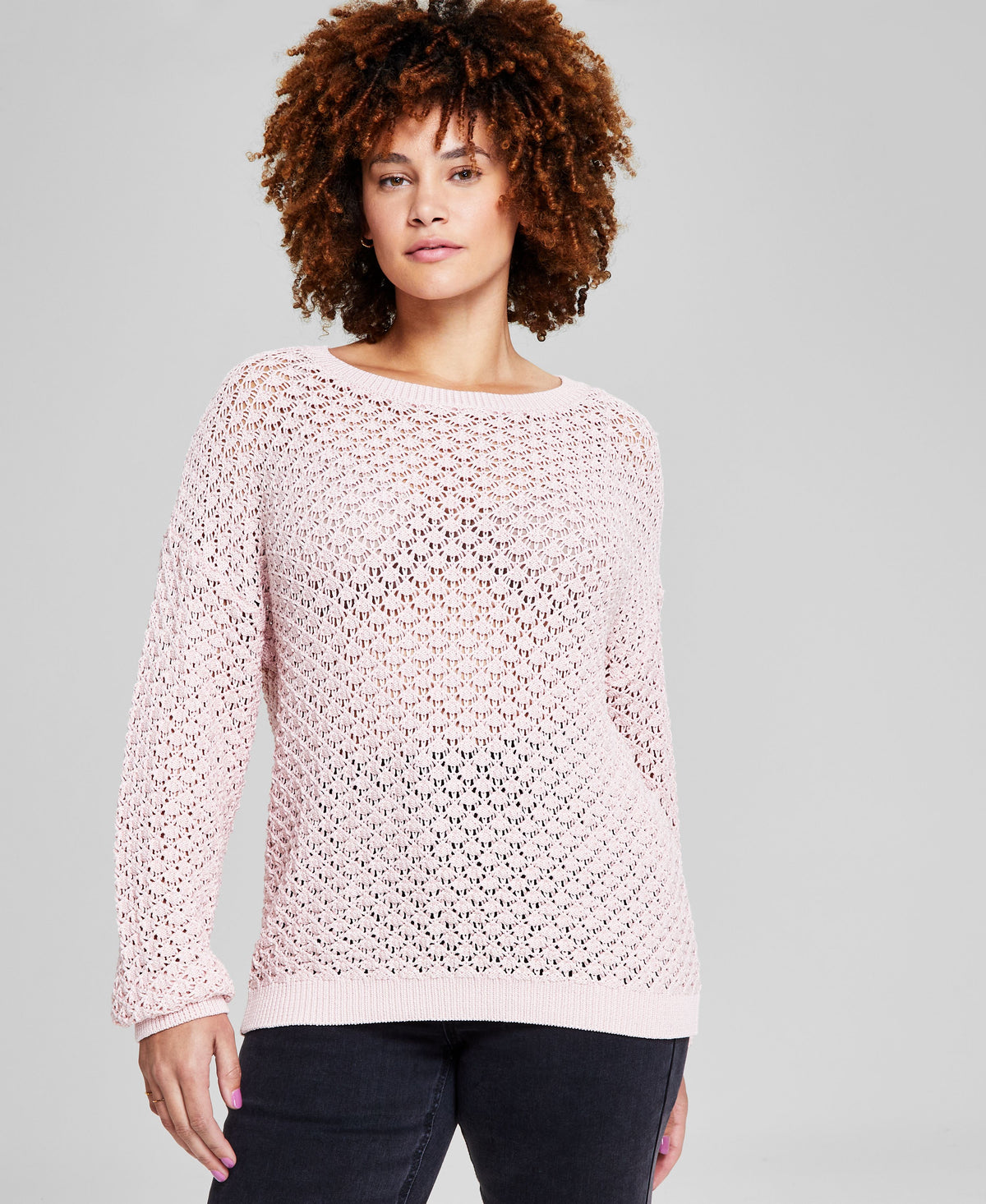 Women's Pointelle-Knit Long-Sleeve Sweater
