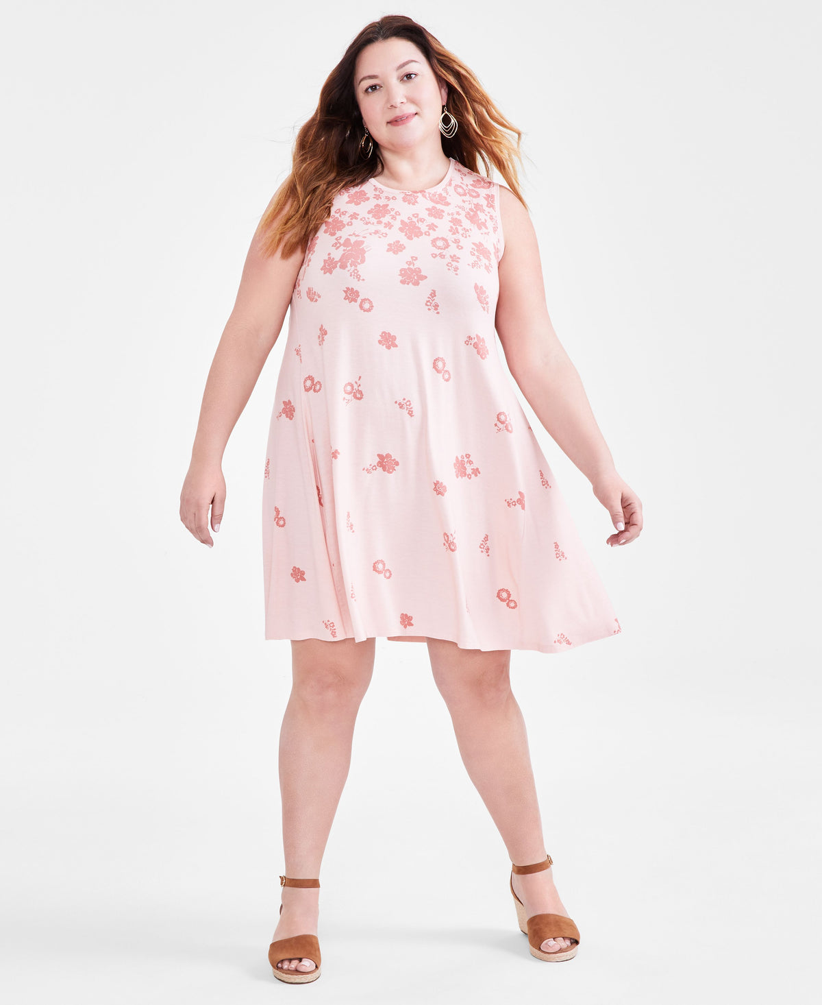 Plus Size Printed Flip-Flop Dress Raining Floral Black 1X