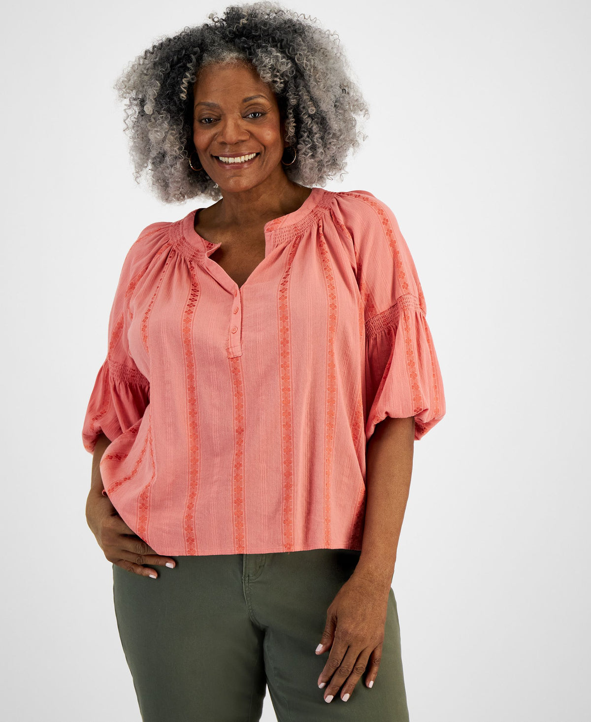 Plus Size Woven Split-Neck Top