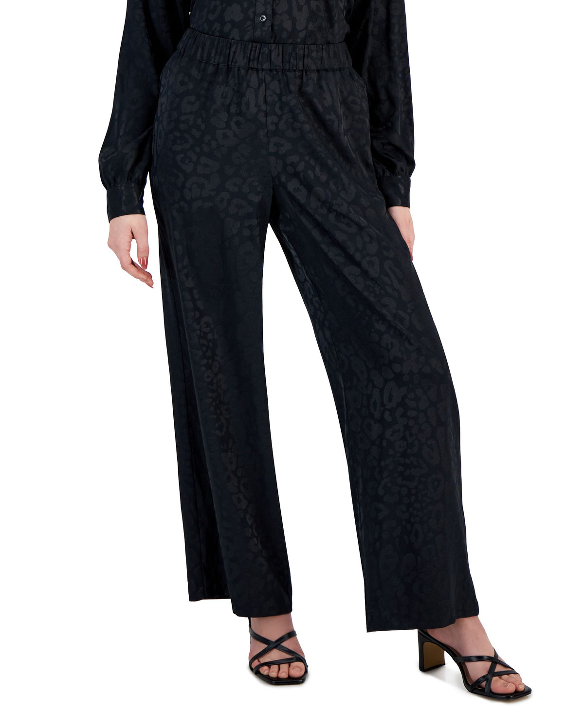 Petite Jacquard Animal Print Satin Pull-On Pants