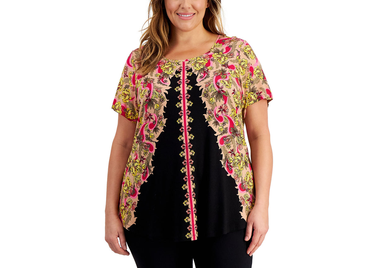 Plus Size Oaklyn Ornate Print Short-Sleeve Top