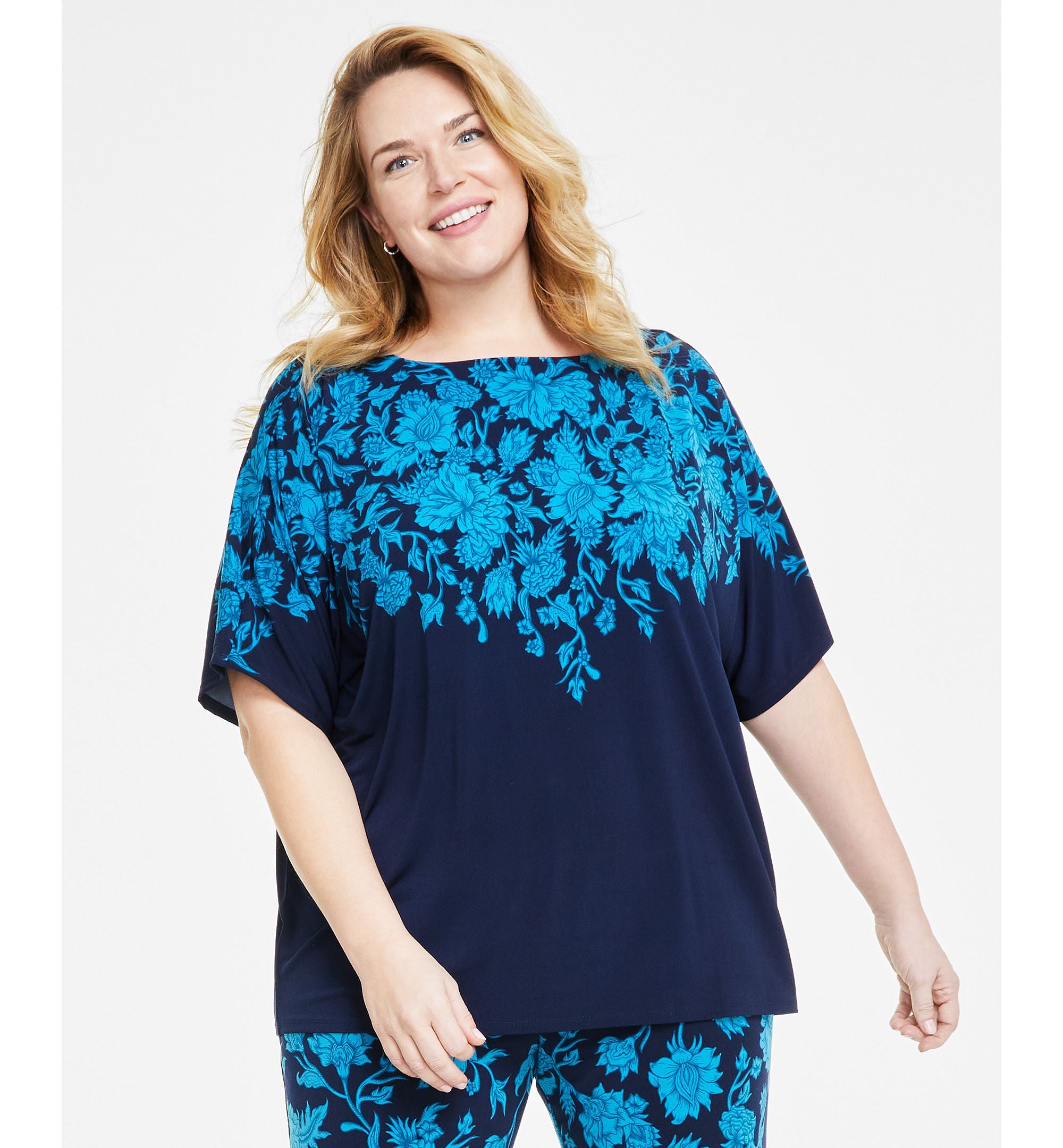 Plus Size Printed Dolman-Sleeve Top
