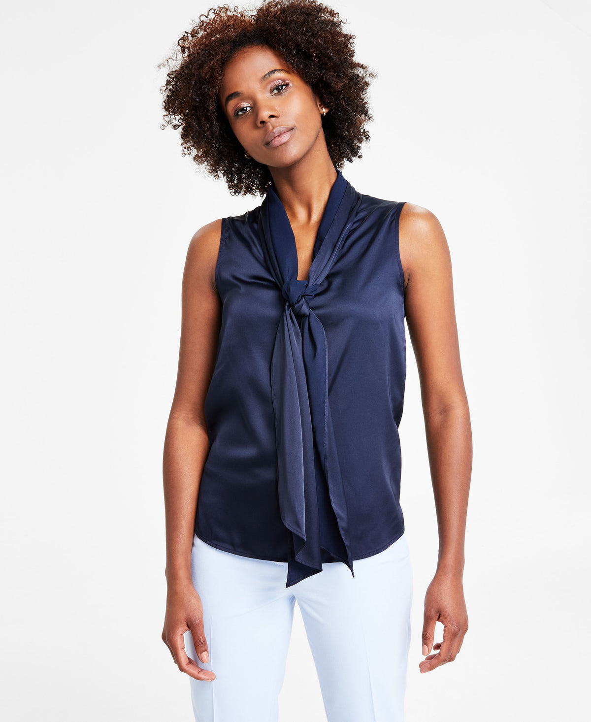 Women's Tie-Neck Sleeveless Satin Blouse