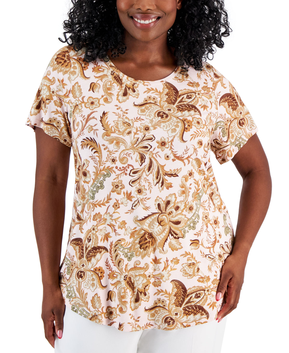 Plus Size Bloom Print Short-Sleeve Top