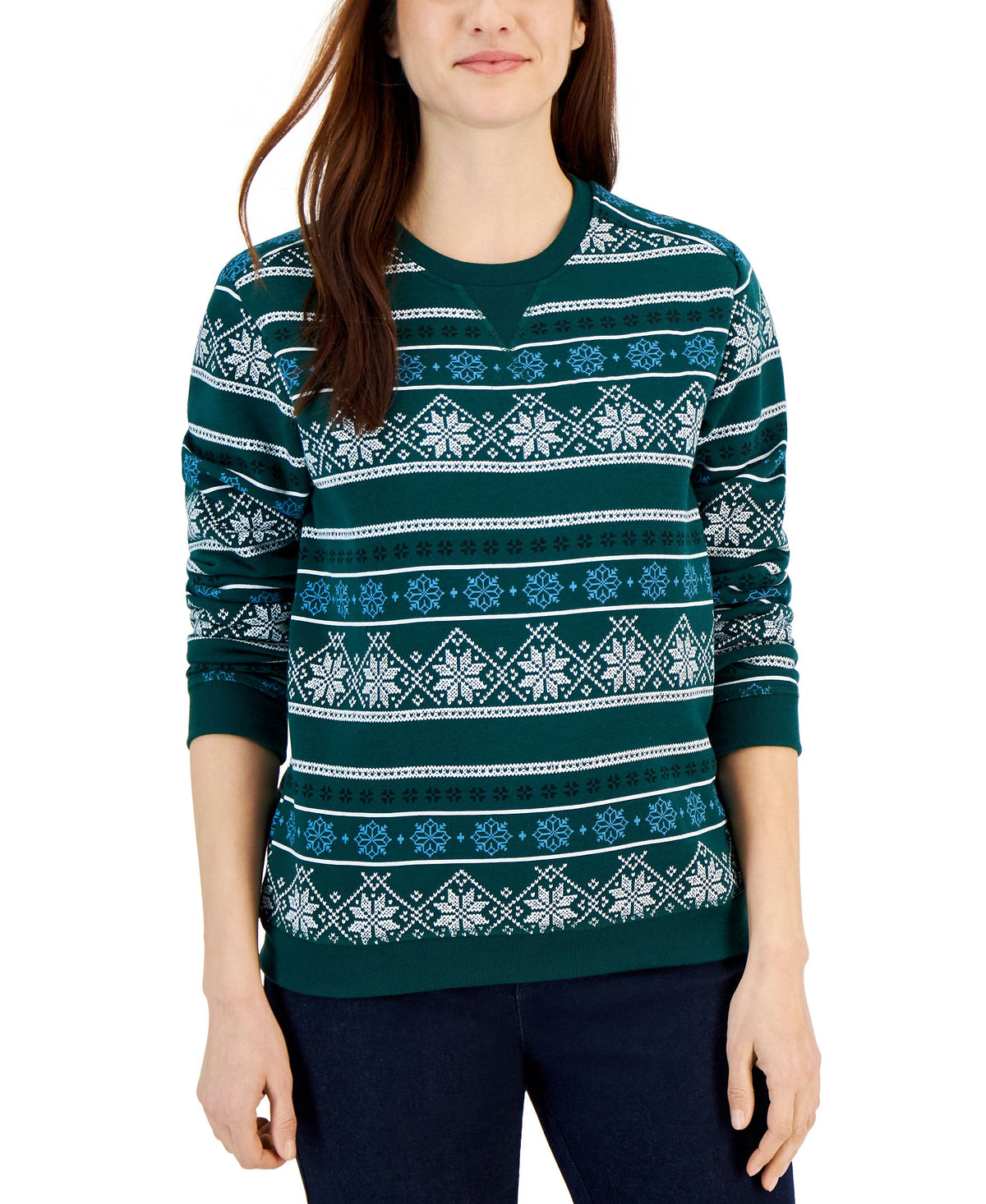 Fair Isle Printed Fleece Crewneck Top