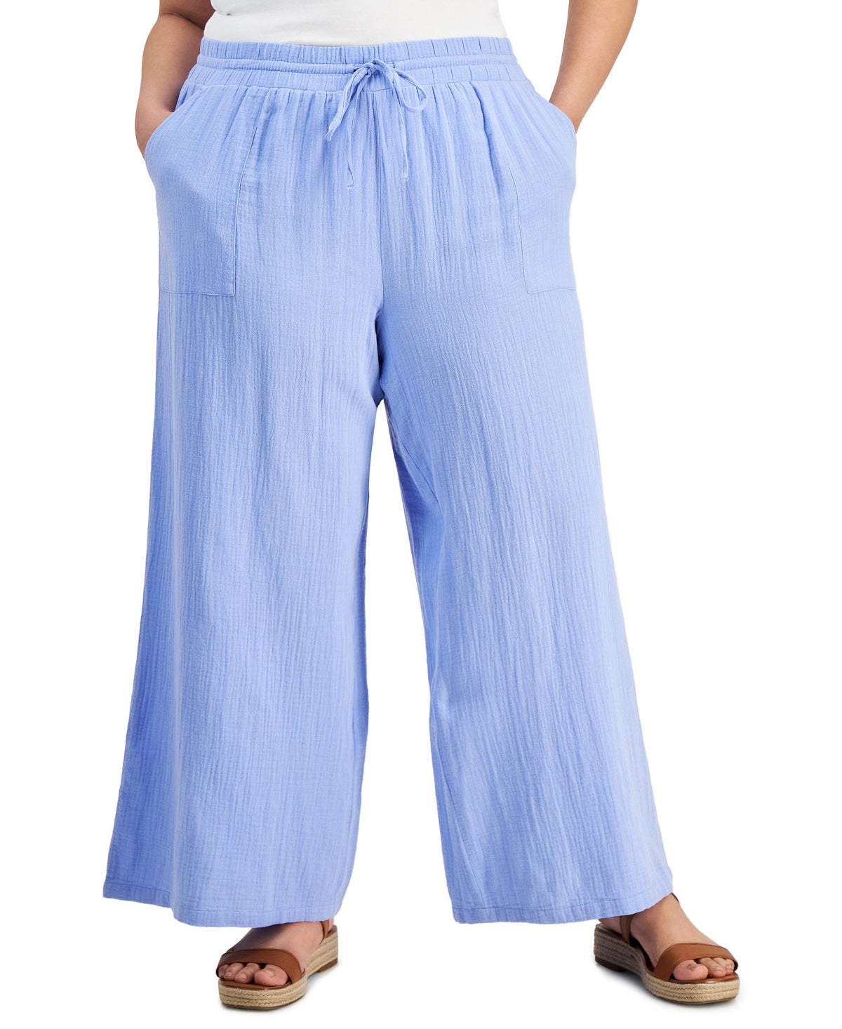 Plus Size Gauze Wide-Leg Pull-On Pants