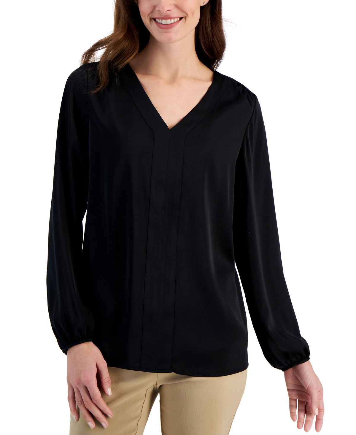 Women's Long Sleeve Satin V-Neck Blouse