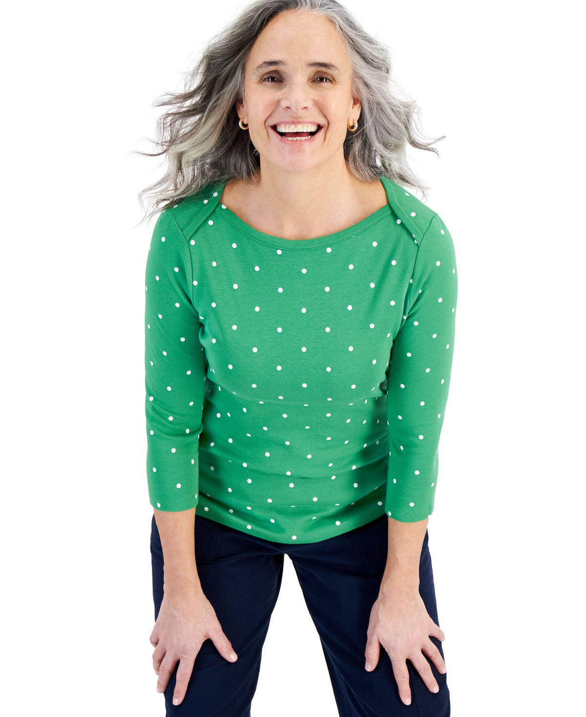 Petite Simple Dote 3/4-Sleeve Pima Knit Top