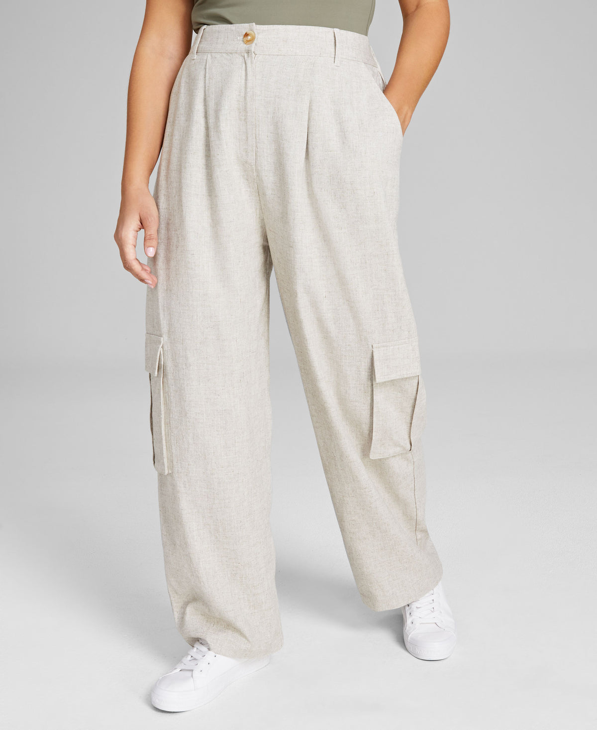 Women's High-Rise Linen Blend Cargo Pants