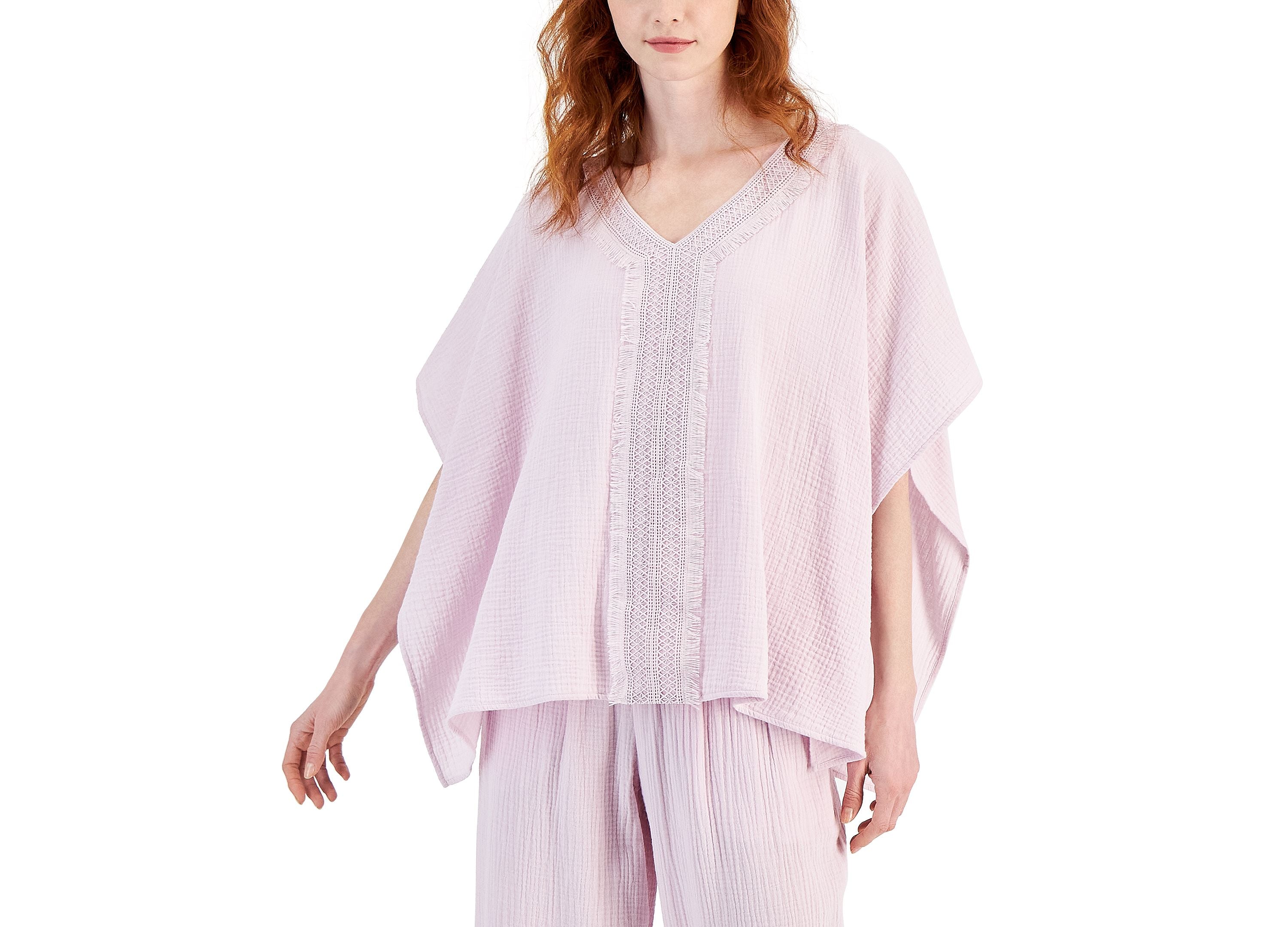 Plus Size Lace-Trim Textured Poncho