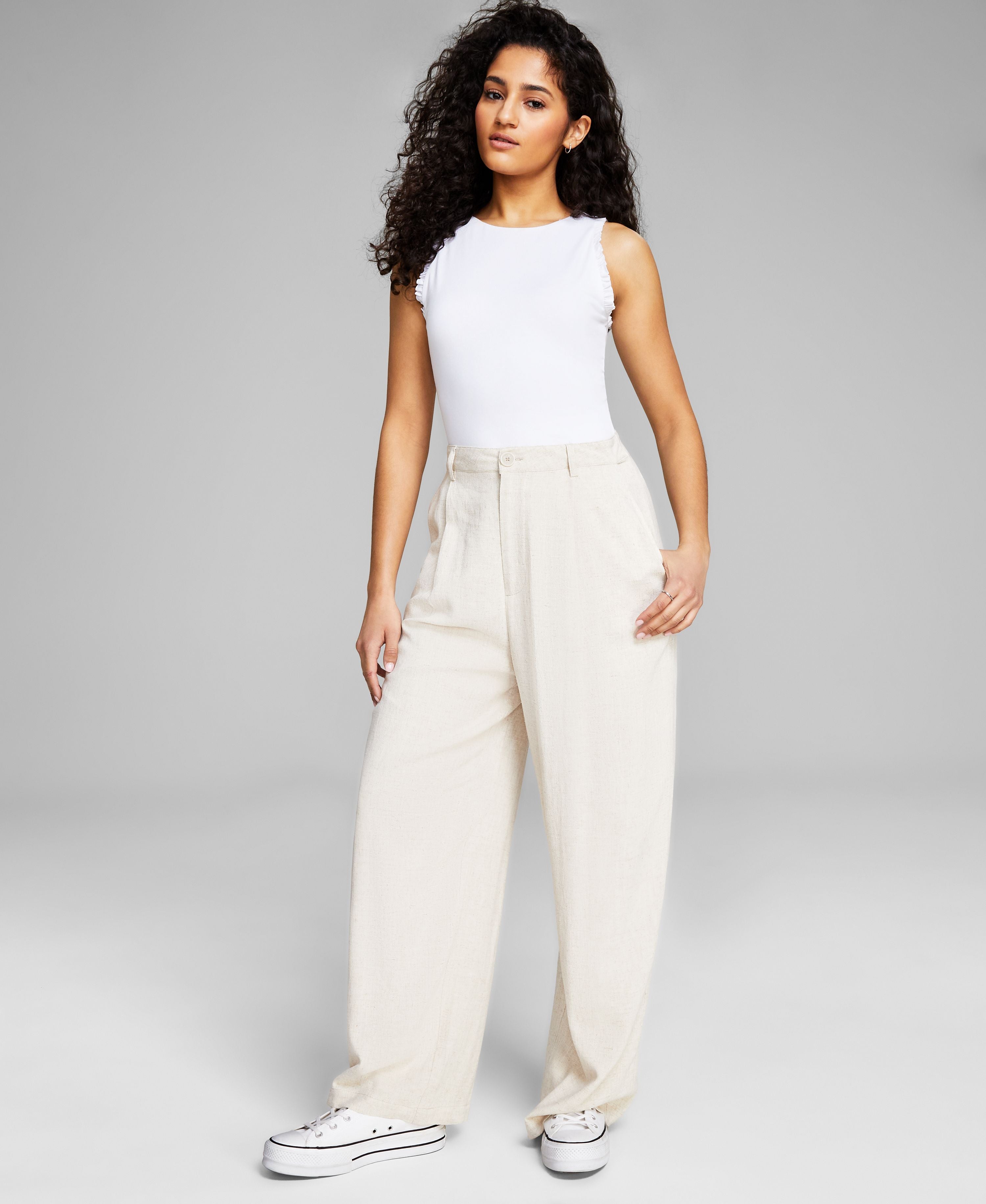 Women's Linen Blend Wide-Leg Trousers
