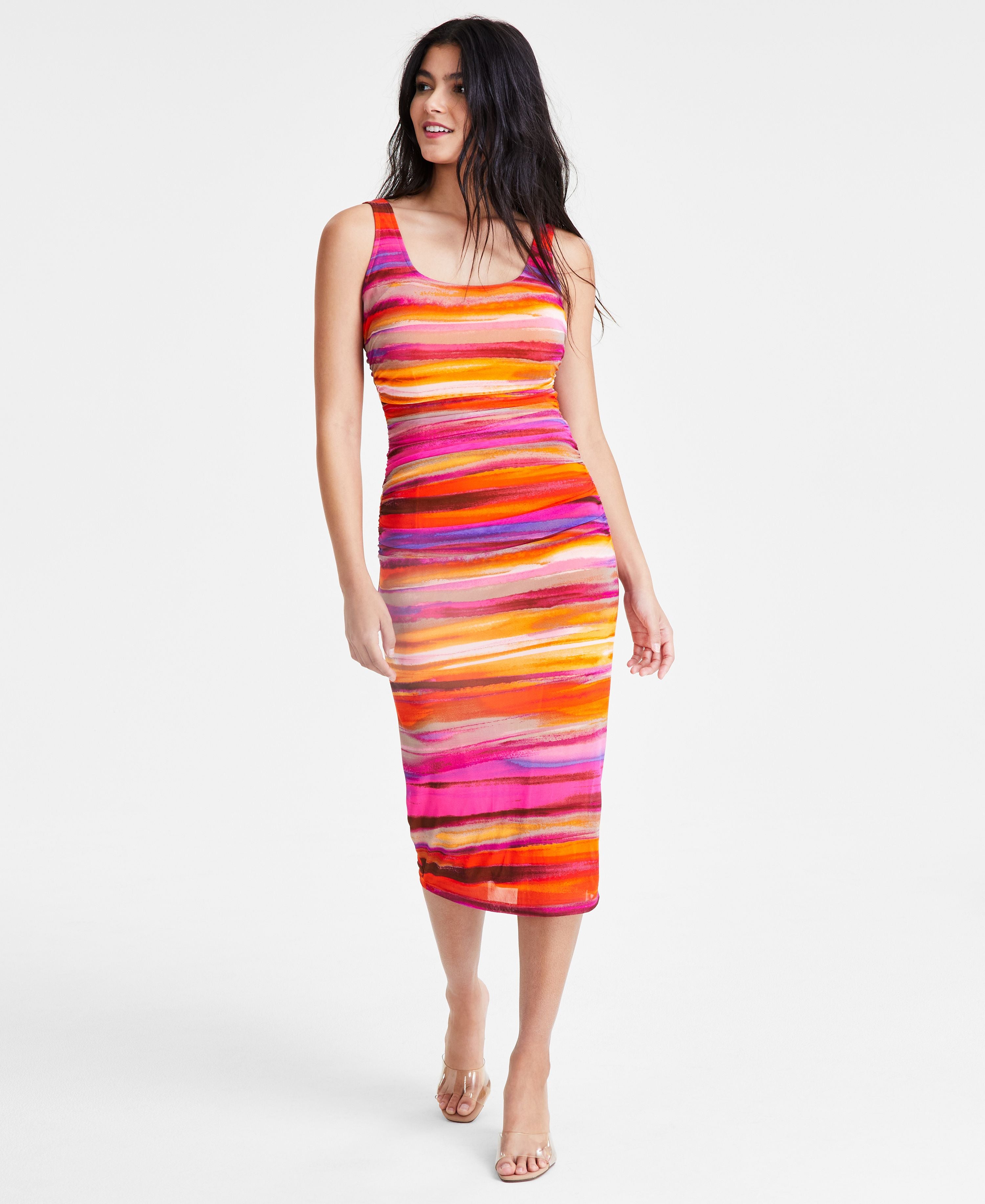 Women's Sleeveless Printed Mesh Midi Dress