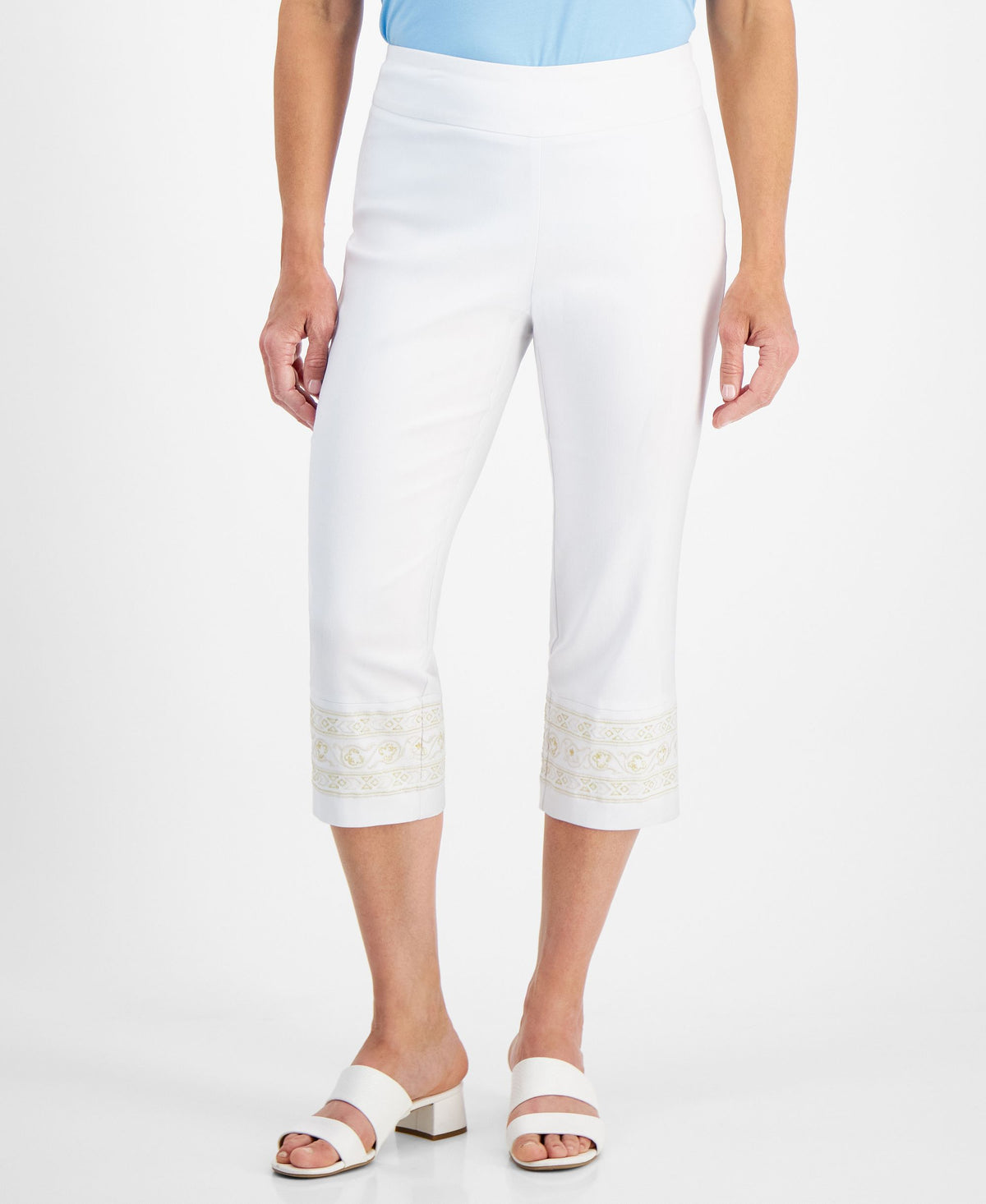 Petite Embroidered-Trim Capri Pants
