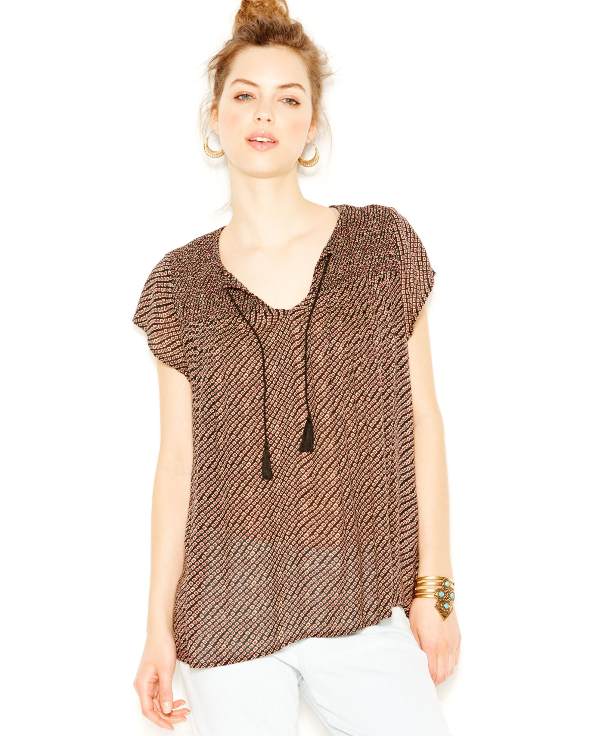 Lucky Brand Womens Ditsy Diamond Top