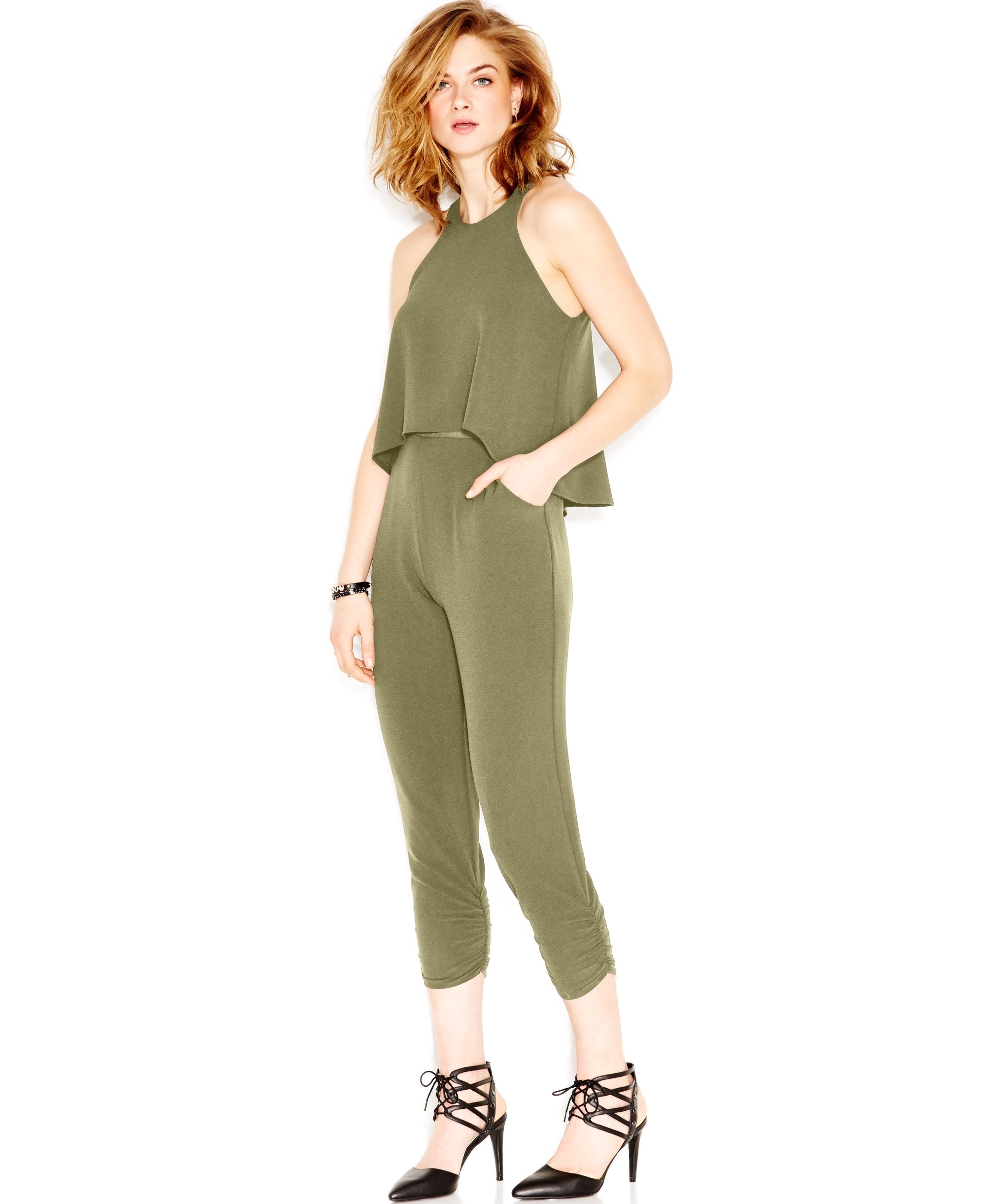 Bar III Womens Crepe Popover Jumpsuit
