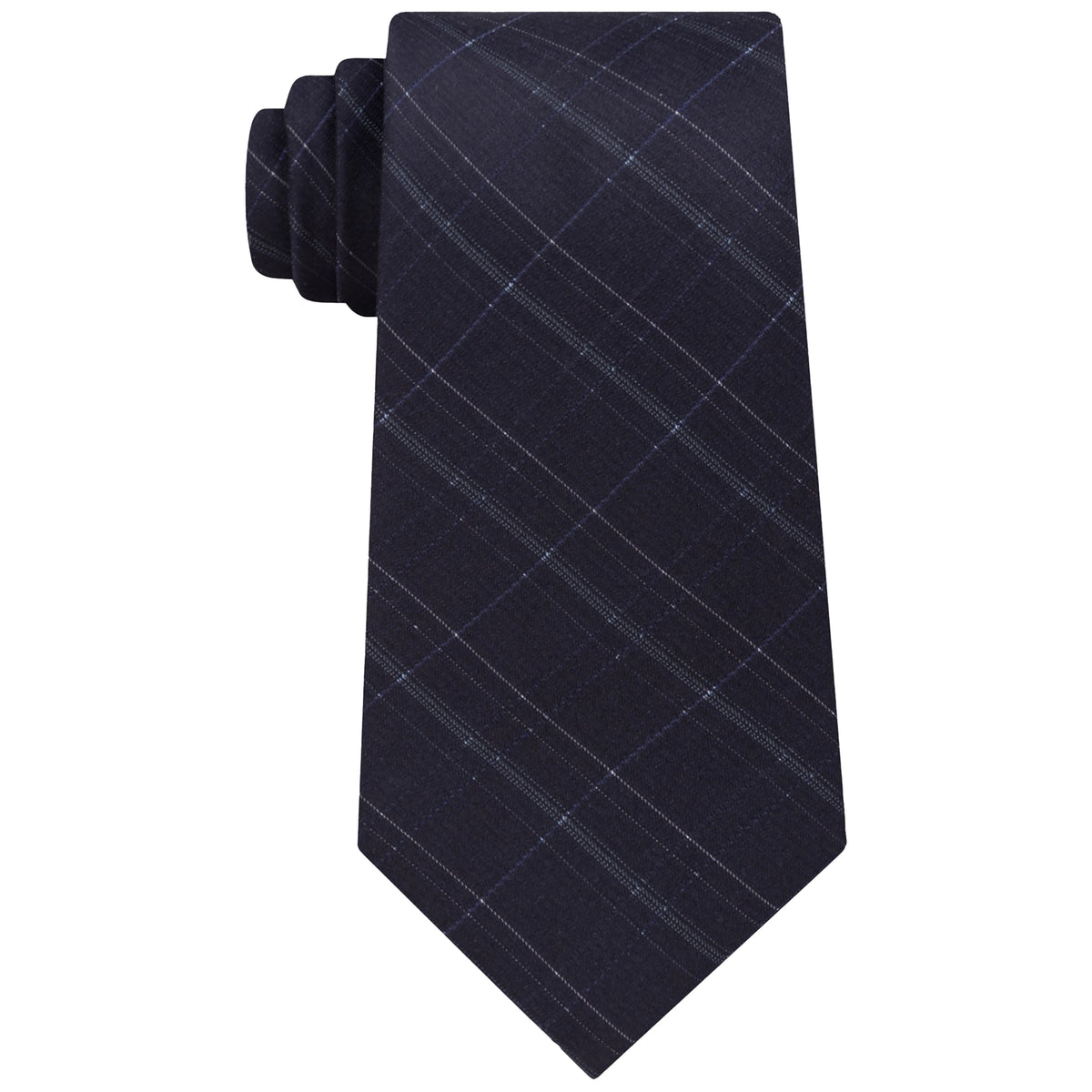 Calvin Klein Mens Debossed Grid Silk Self-tied Necktie Black One Size