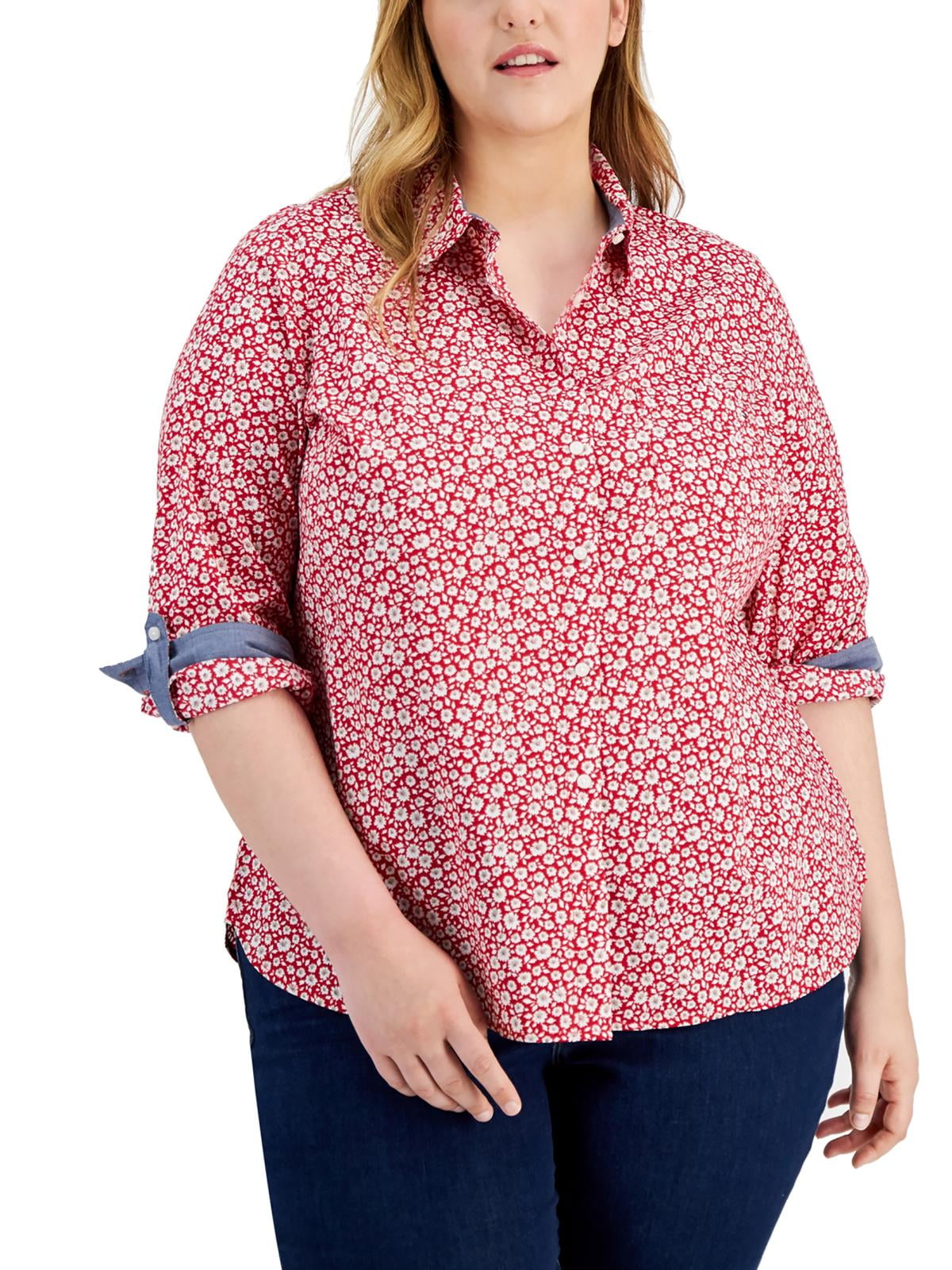 Plus Size Cotton Printed Utility Shirt