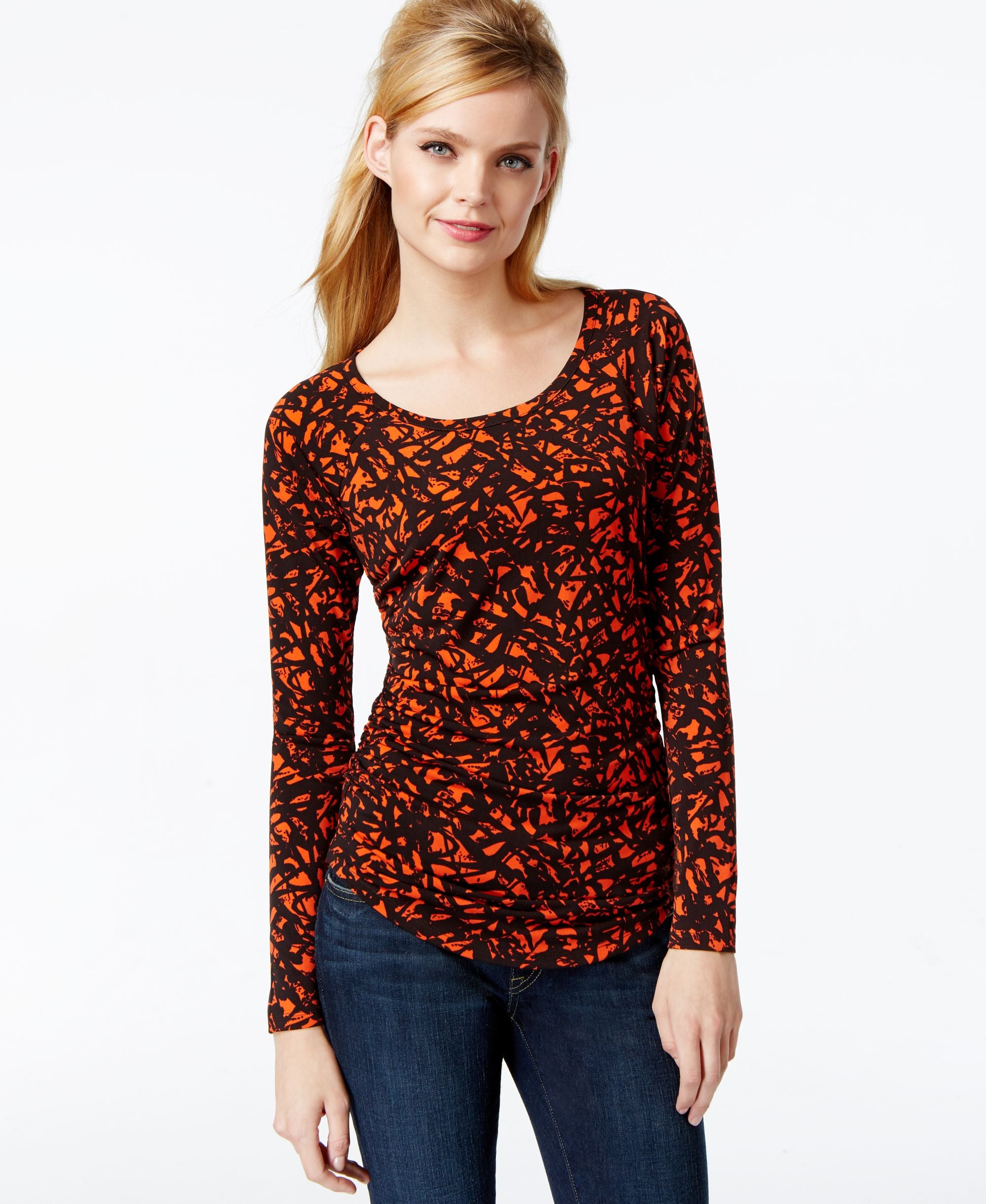 Michael Kors Petite Crackle-Print Ruched Top