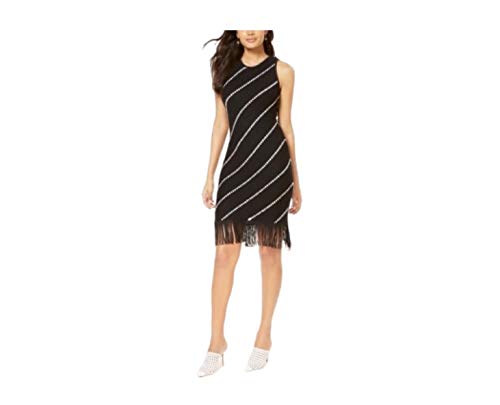 INC Diagonal-Stripe Fringe Sweater Dress
